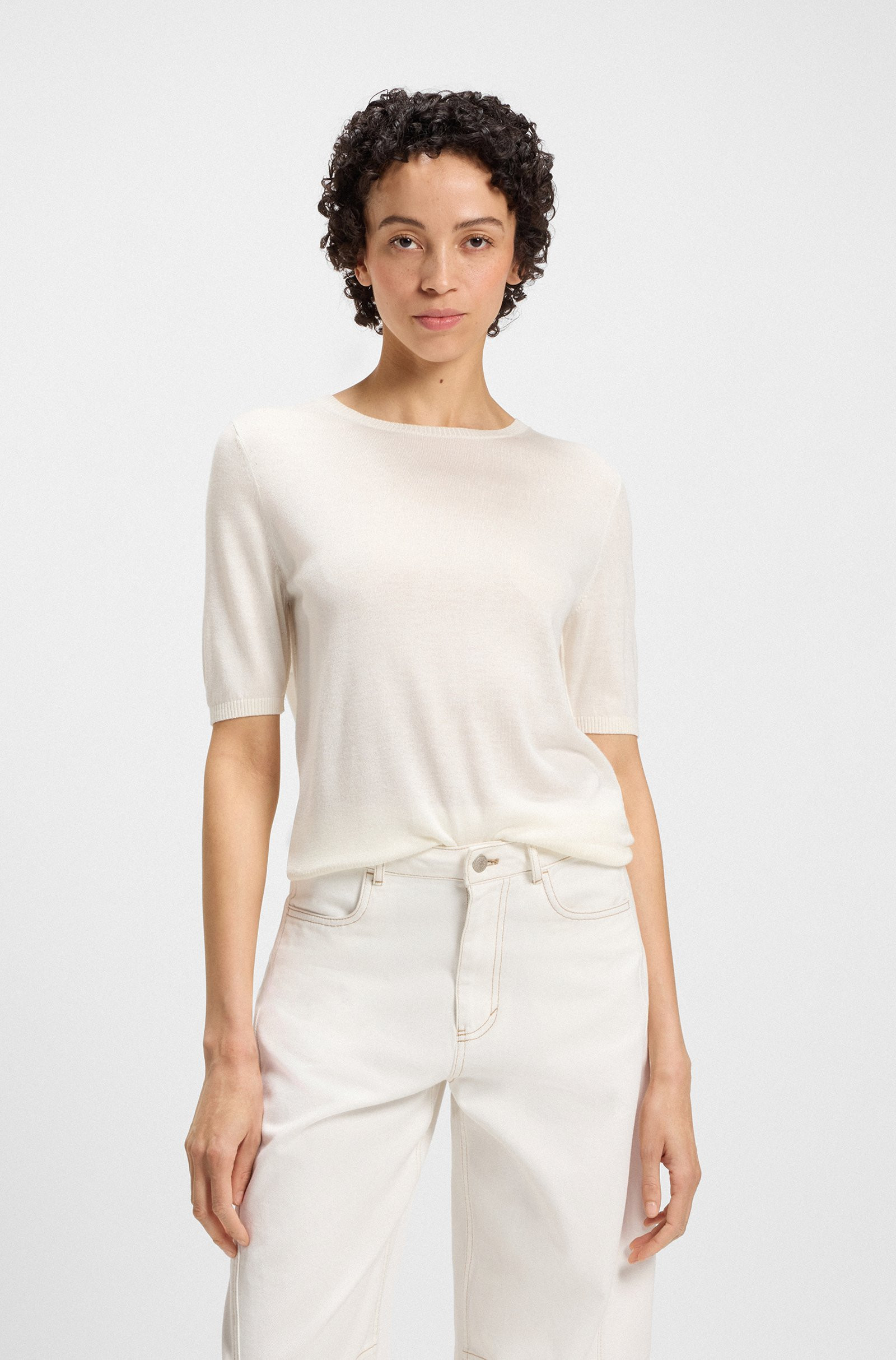 BOSS Short-sleeved knit sweater with openwork stitching