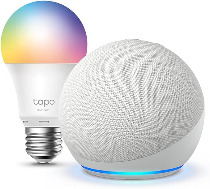 Echo Dot (5th Generation) | White + Tapo L530EA Smart Bulb (E27), Works with Alexa Smart Home starter pack