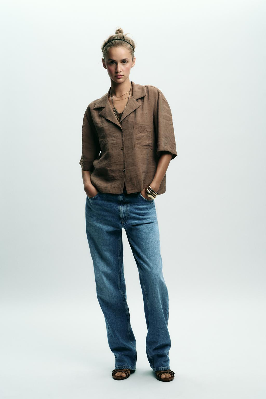 Zara FLOWING SHORT SLEEVE BLOUSE