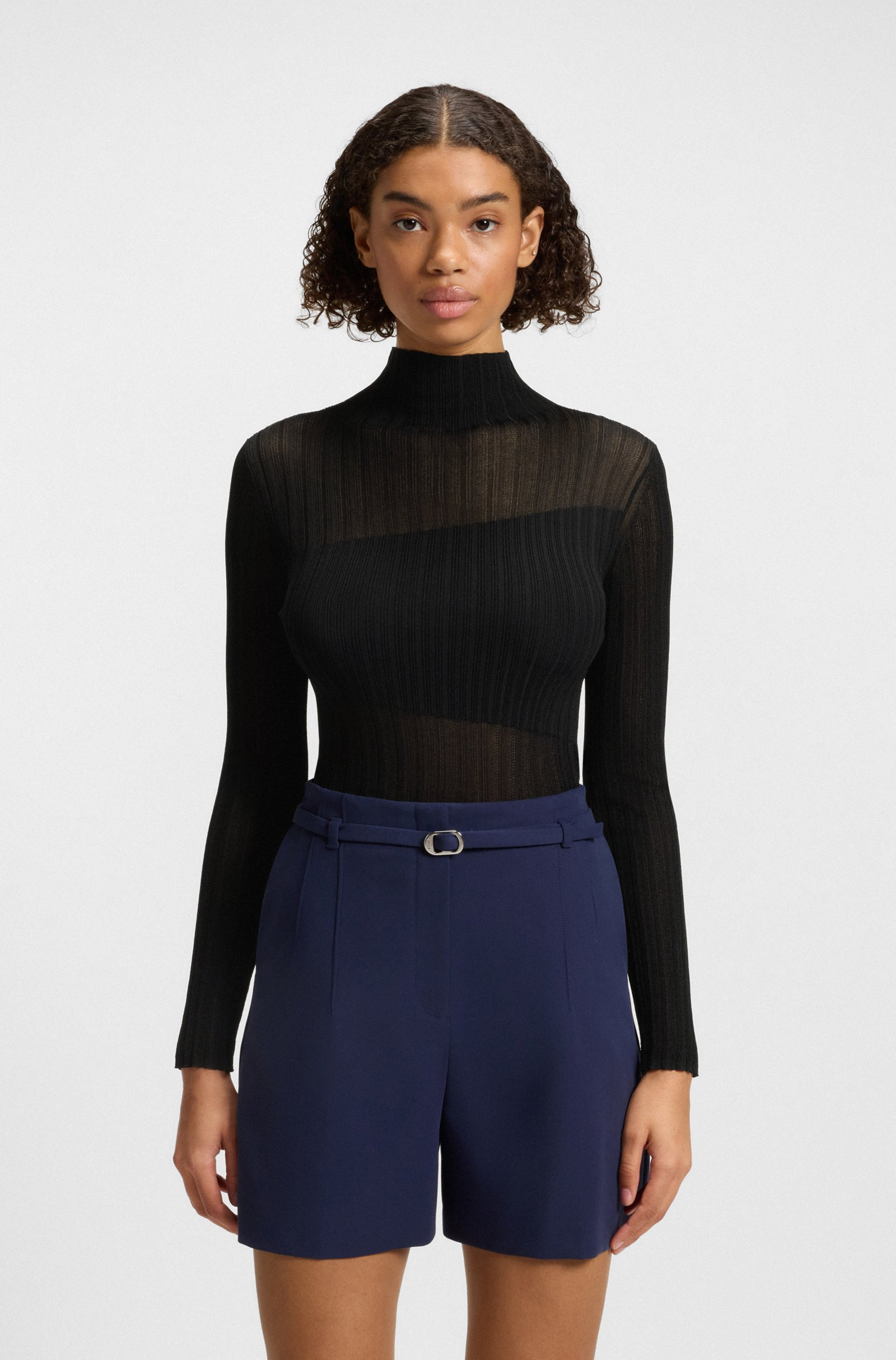 HUGO Mock-neck sweater with sheer and solid effects