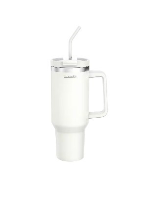Arendo travel thermal mug – 1200 ml tumbler with lid, handle, and straw