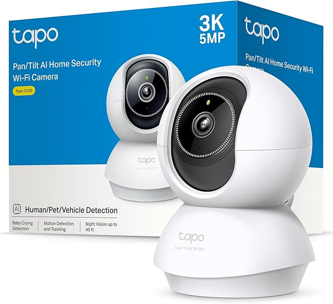 Tapo C230 3K 5MP Indoor Surveillance Camera 360°, WiFi 2.4GHz, AI Detection, Night Vision, Motion Detection, Two-Way Audio, Compatible with Alexa and Google Assistant, MicroSD up to 512 GB