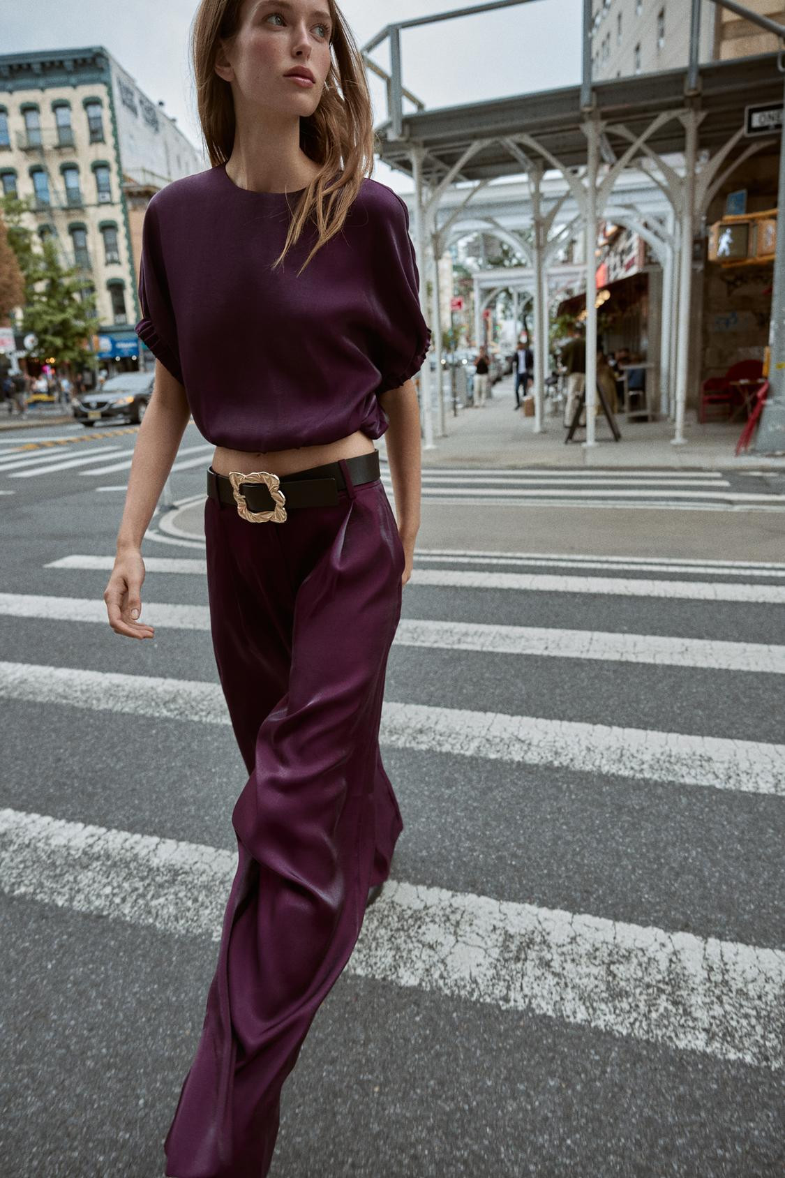 Zara SATIN WIDE-LEG TROUSERS WITH BELT