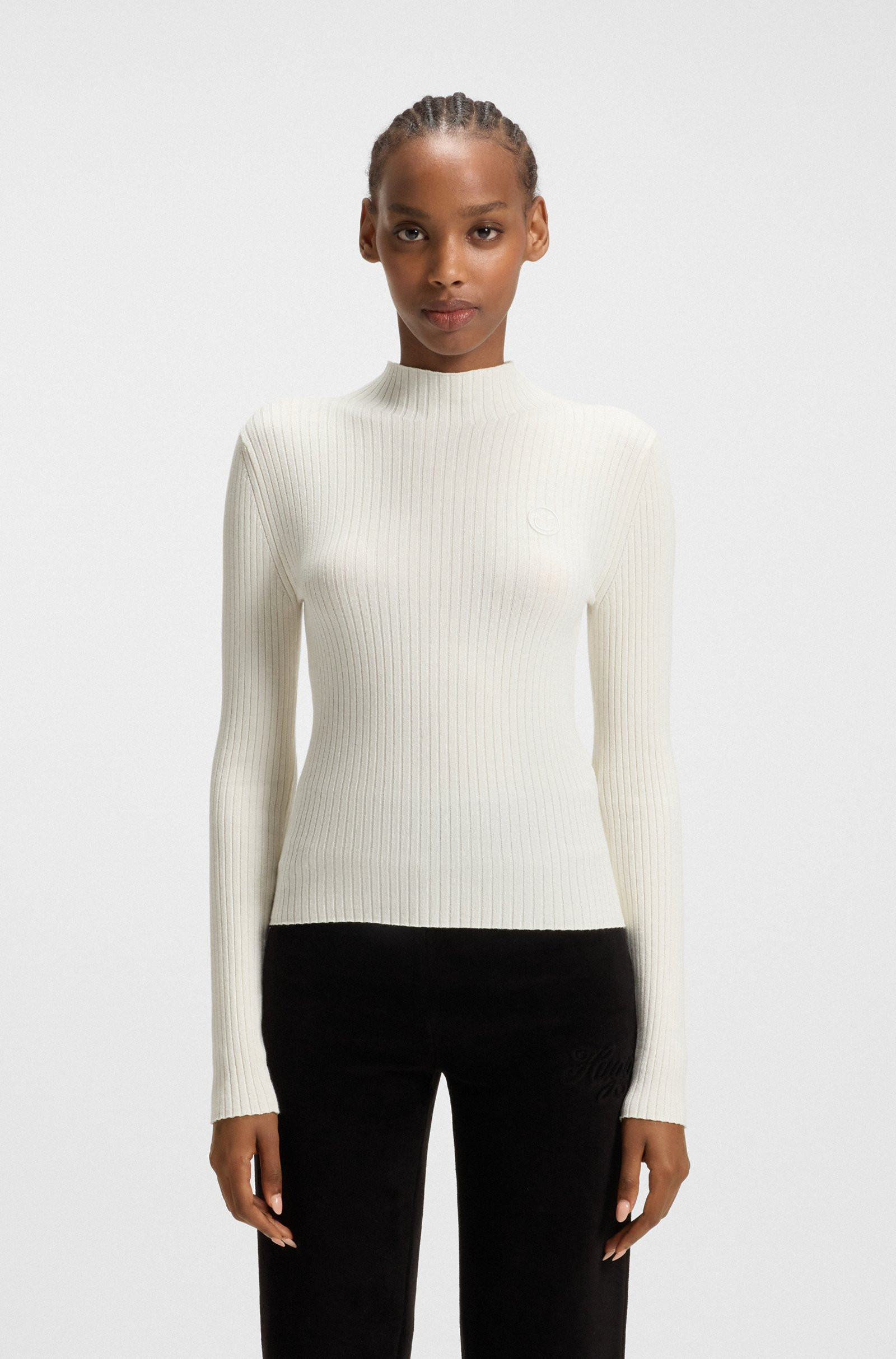 HUGO Mock-neck sweater with embroidered Happy HUGO logo