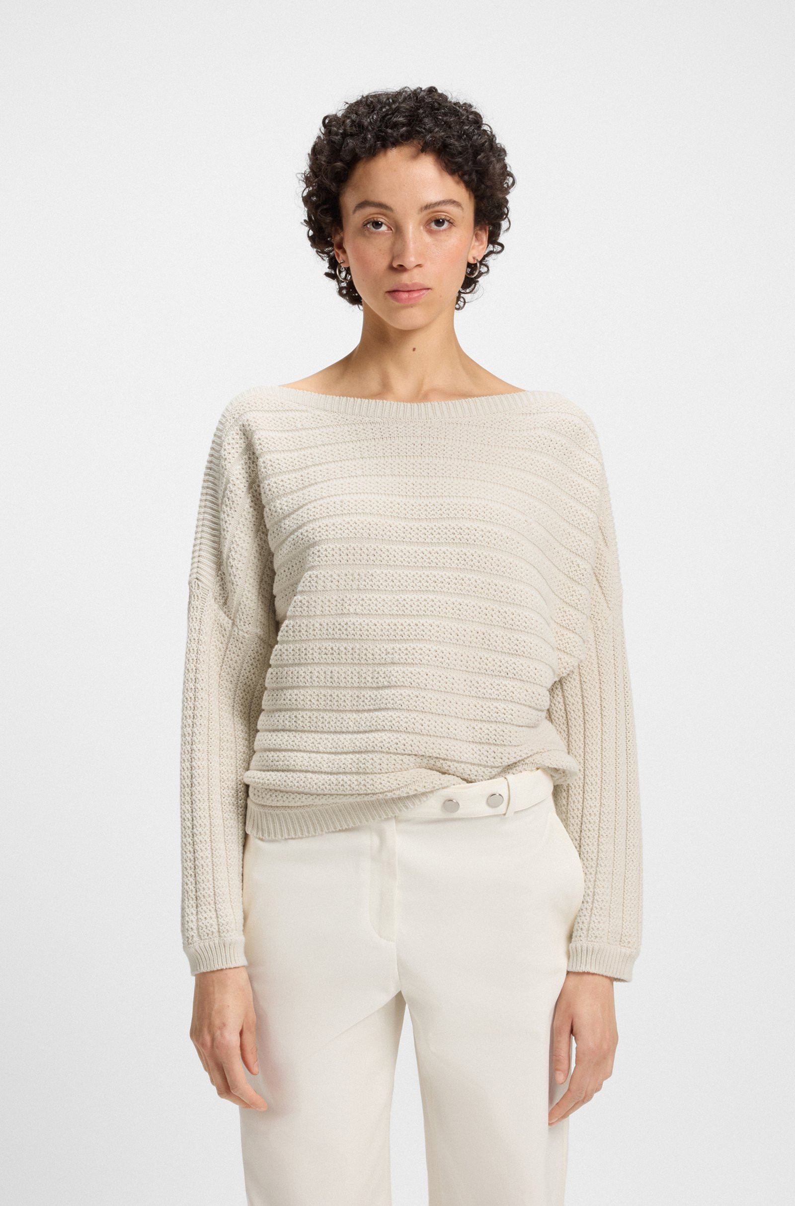 BOSS Cotton-blend knitted sweater with mixed structures