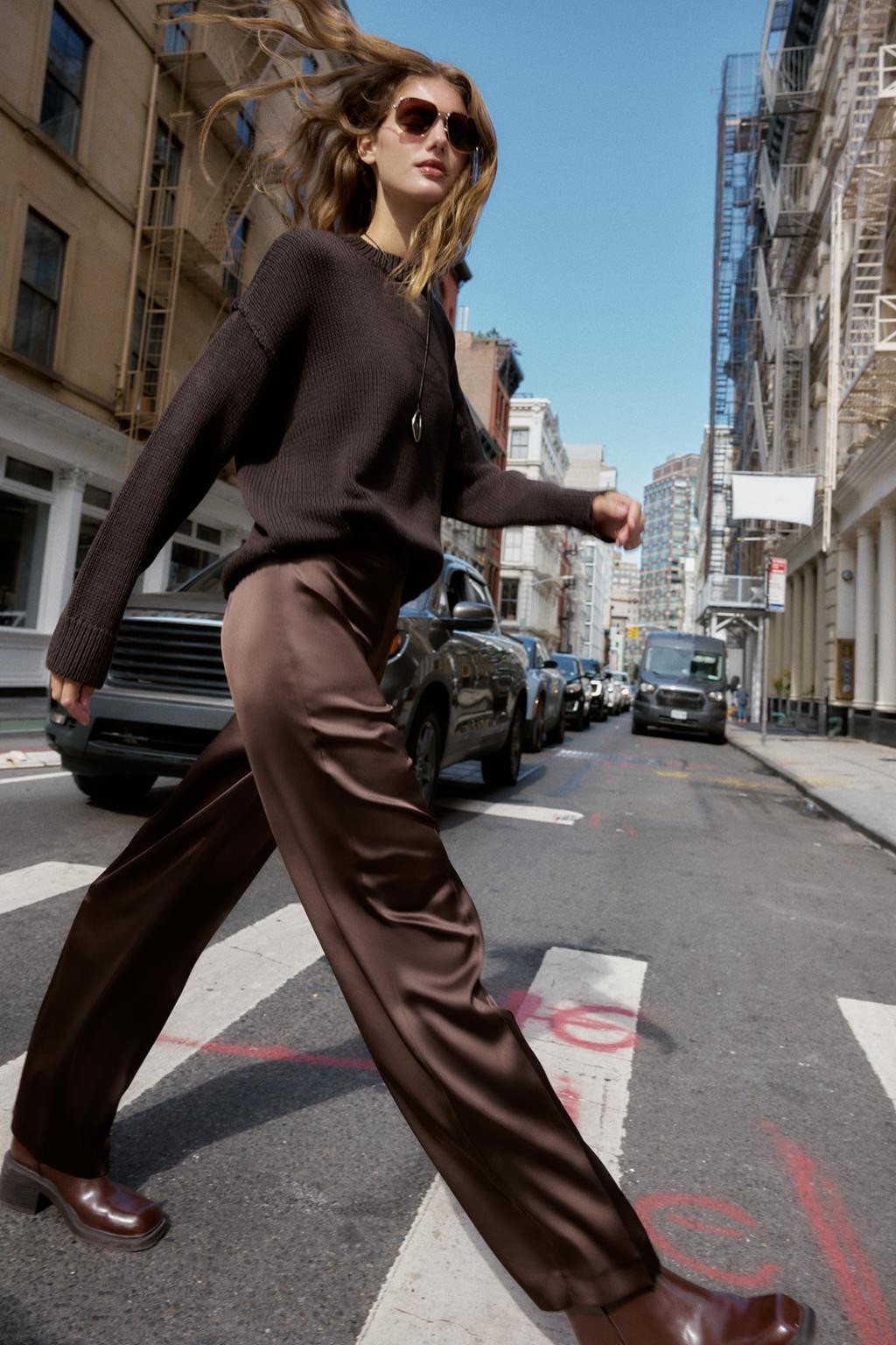 Zara SATIN STRAIGHT-LEG TROUSERS