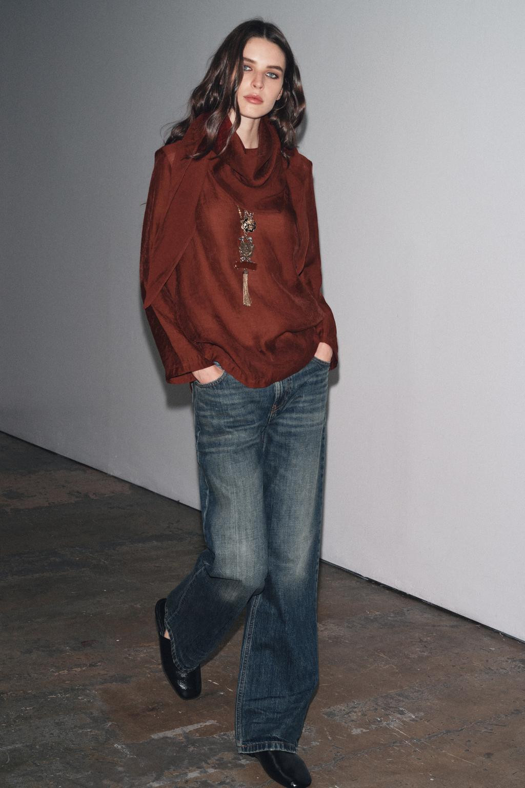 Zara FLOWING BLOUSE WITH MULTI-POSITION SCARF DETAIL ZW COLLECTION