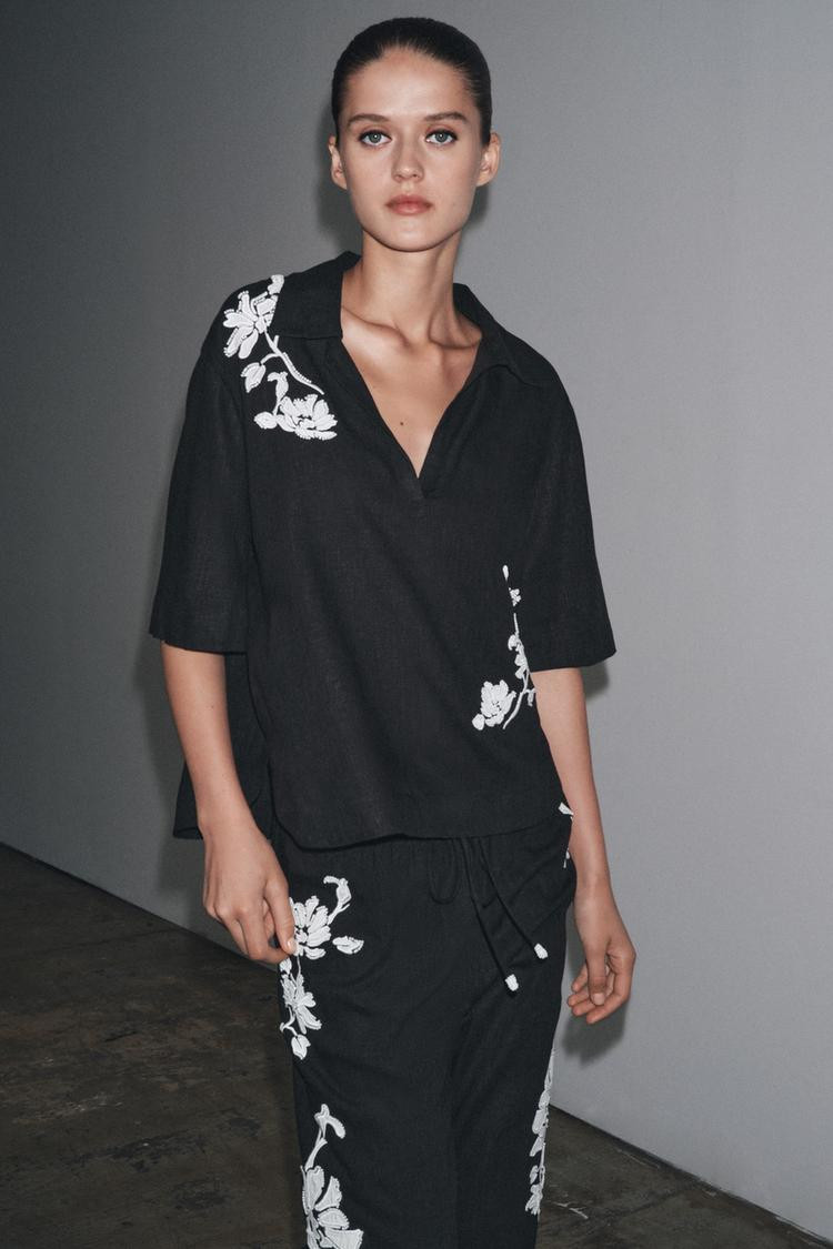 Zara BEADED EMBROIDERY SHIRT ZW COLLECTION