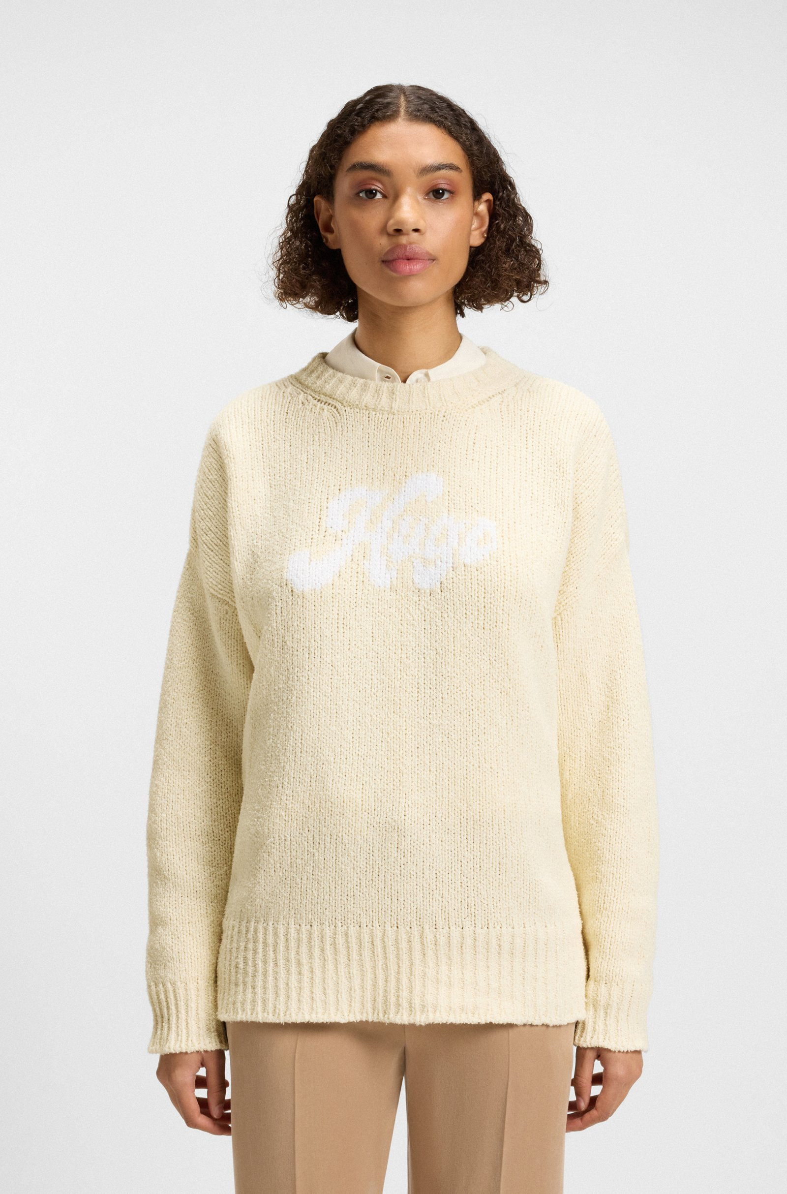 HUGO Oversized-fit cotton-blend sweater with script logo