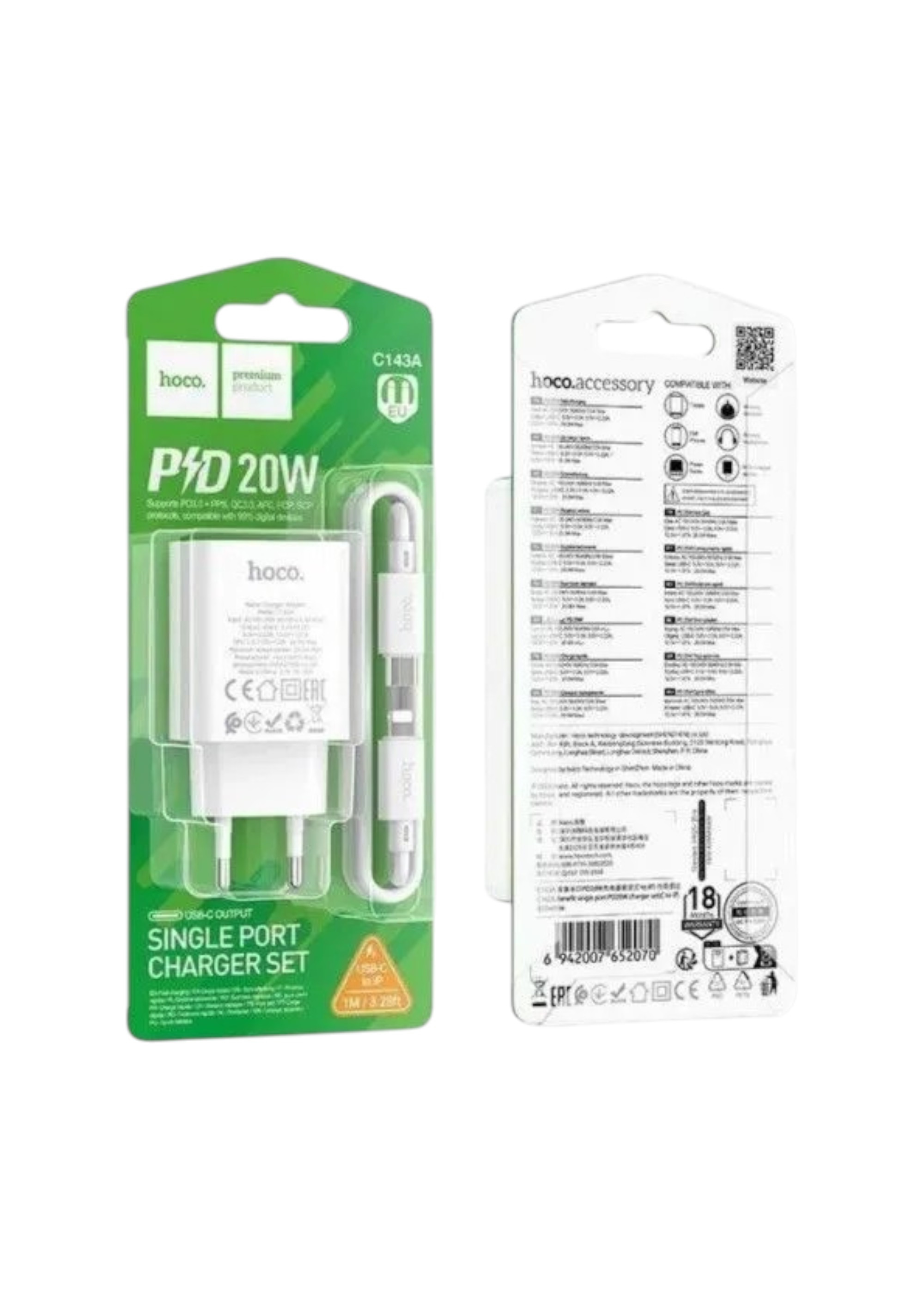 Hoco C143A Type-C to Lighting 1m-20W charger