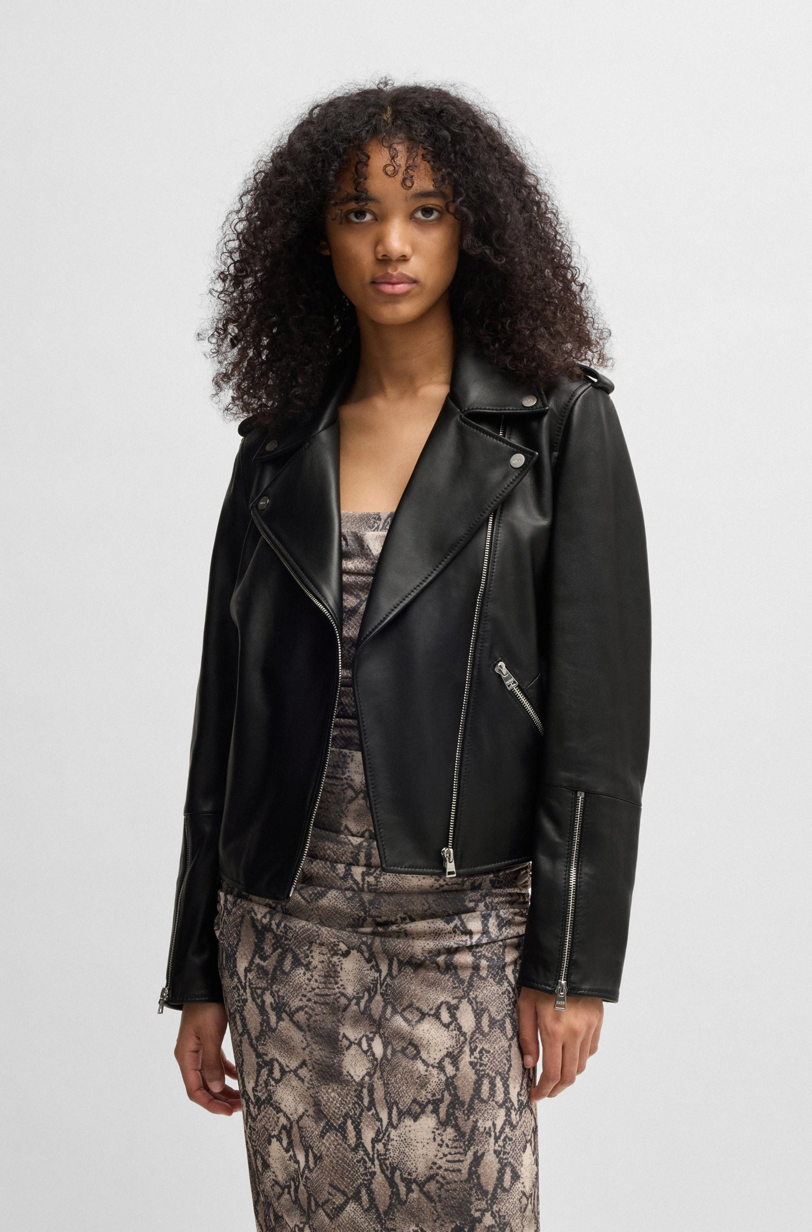 HUGO Asymmetric biker jacket in leather