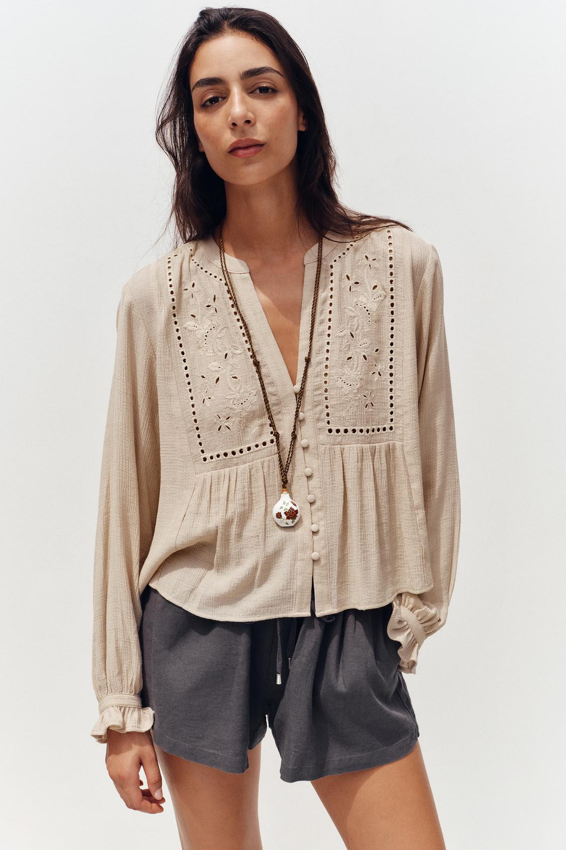 Zara SHORT BLOUSE WITH CUTWORK EMBROIDERY