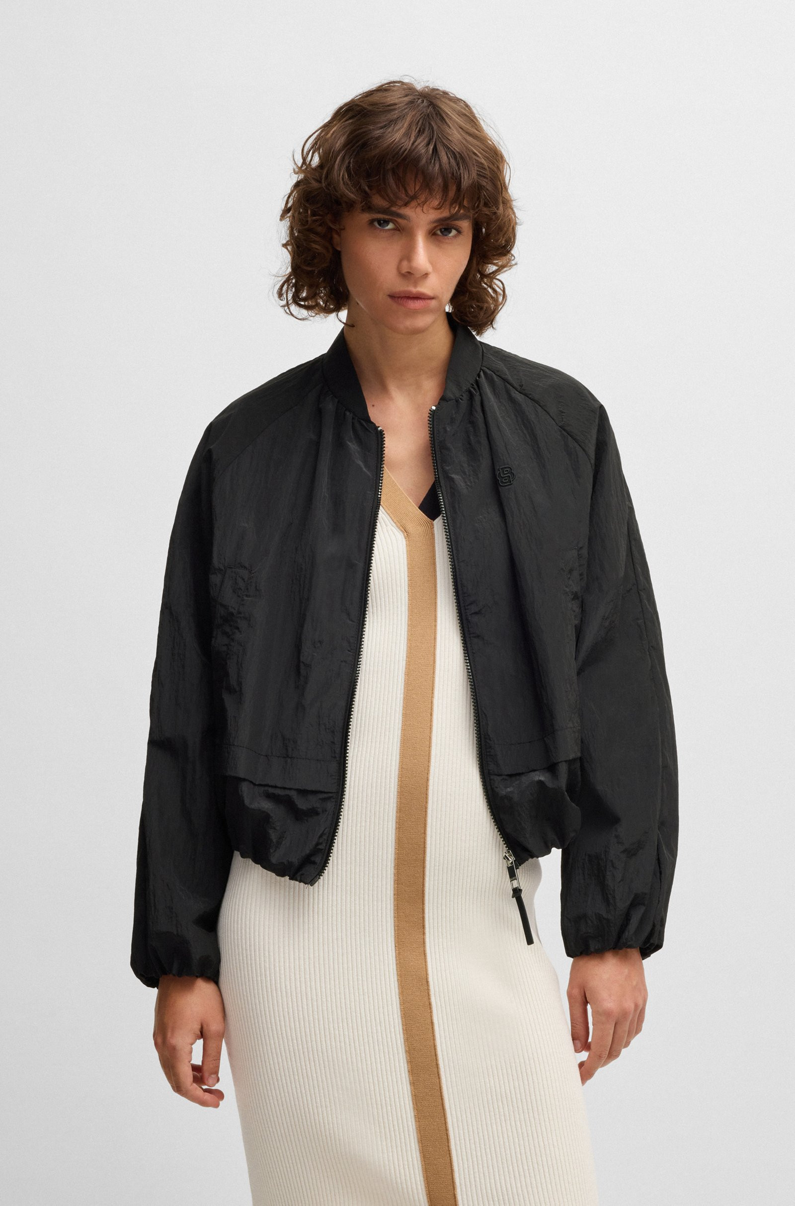 BOSS Crinkle-fabric jacket with Double B monogram