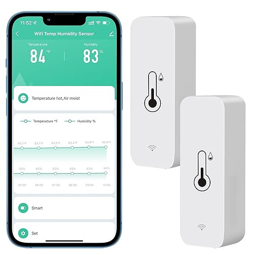Comboss WiFi Hygrometer/Thermometer Sensor, Wireless Temperature and Humidity Sensor for Indoor and Outdoor Use with Remote App Notification Alarm, Works with the Tuya App, 2 Pack
