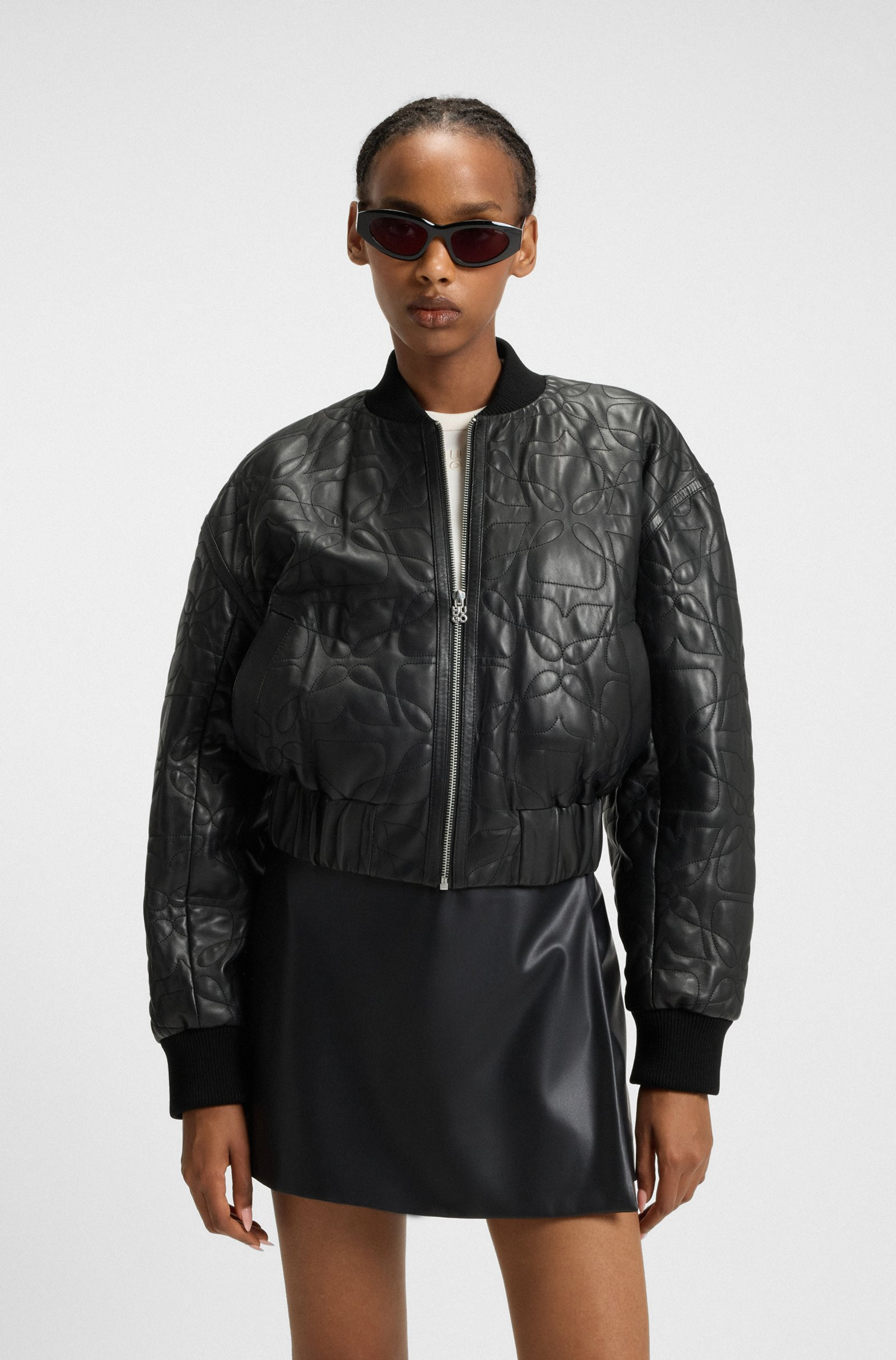 BOSS Relaxed-fit padded leather jacket with patterned quilting