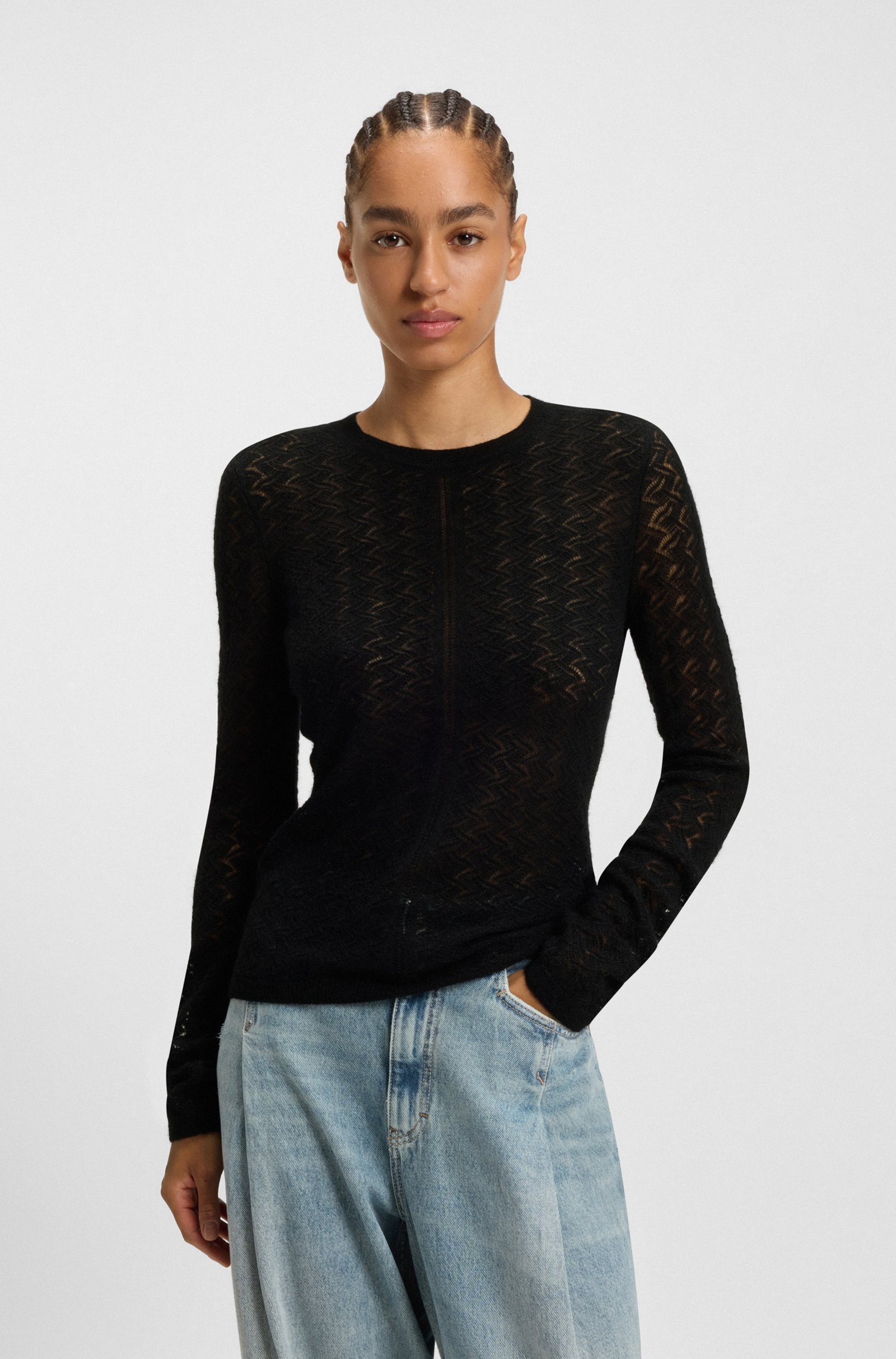 BOSS Fine-gauge sweater with knitted structure