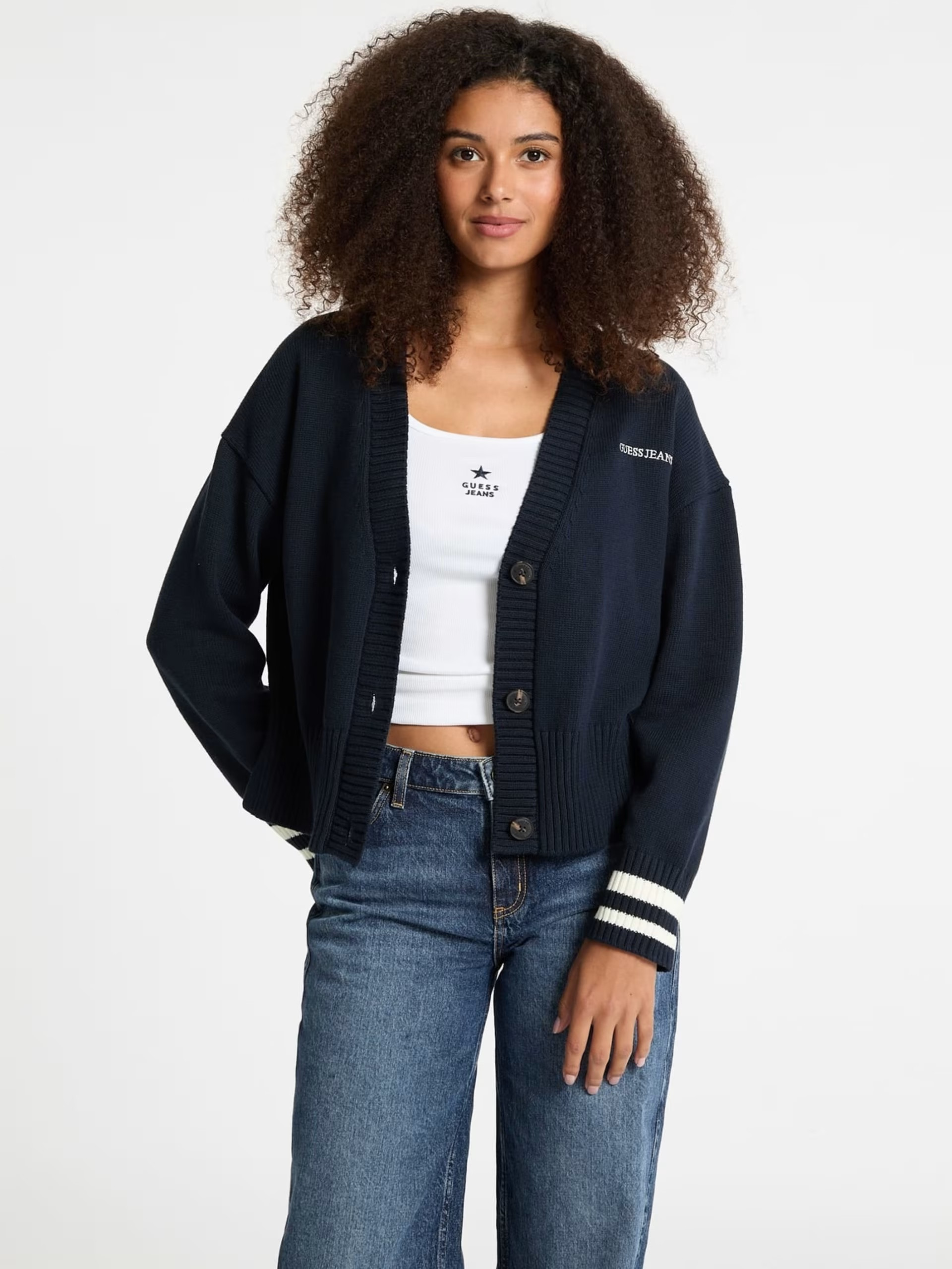 Guess Jeans Embroidered Logo Varsity Cardigan
