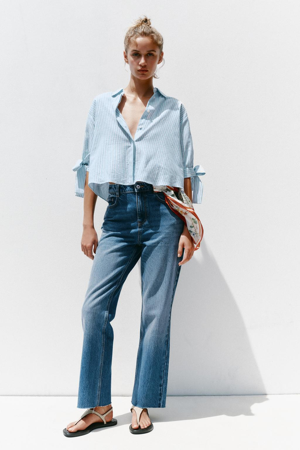 Zara STRIPED LINEN BLEND SHIRT WITH BOWS