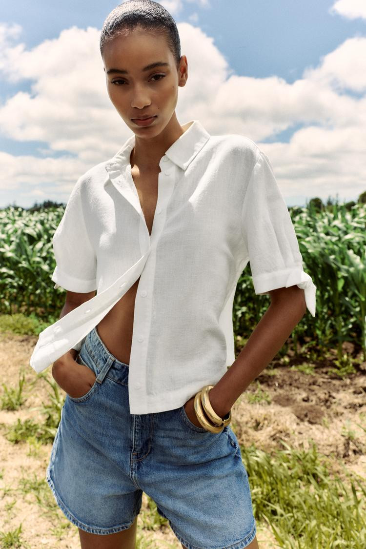 Zara RAMIE TIE SHORT SLEEVE SHIRT