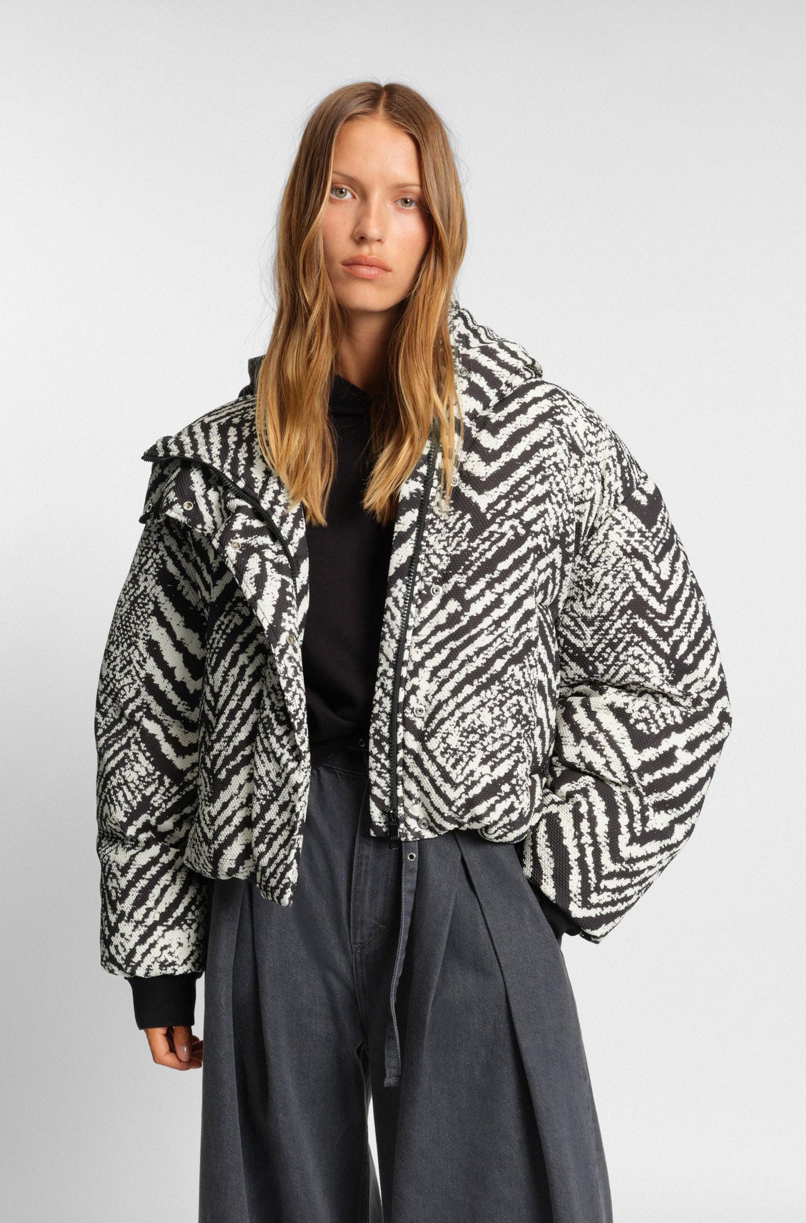 BOSS Water-repellent hooded jacket with herringbone print
