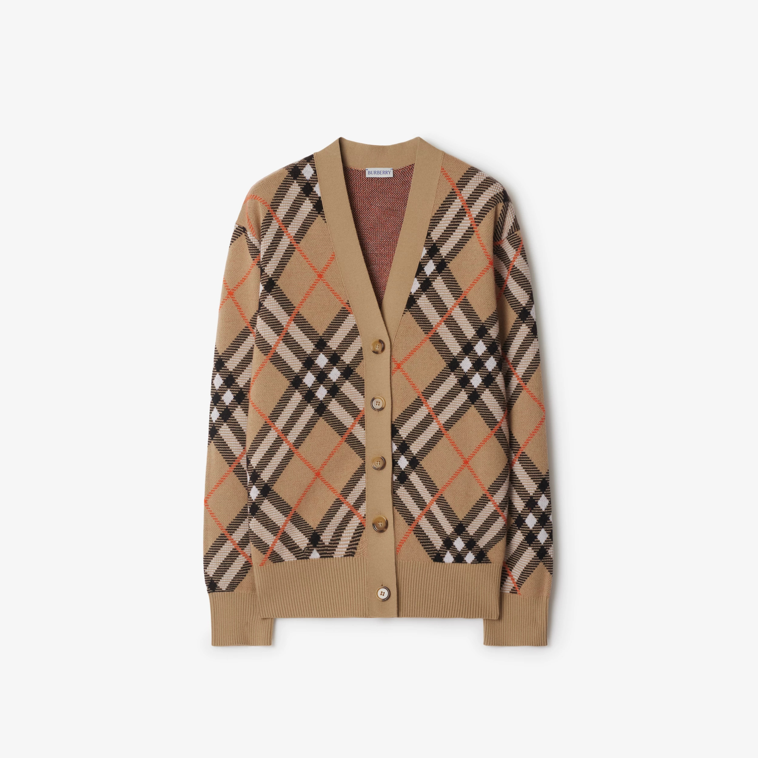 BURBERRY Check Wool Mohair Blend Cardigan