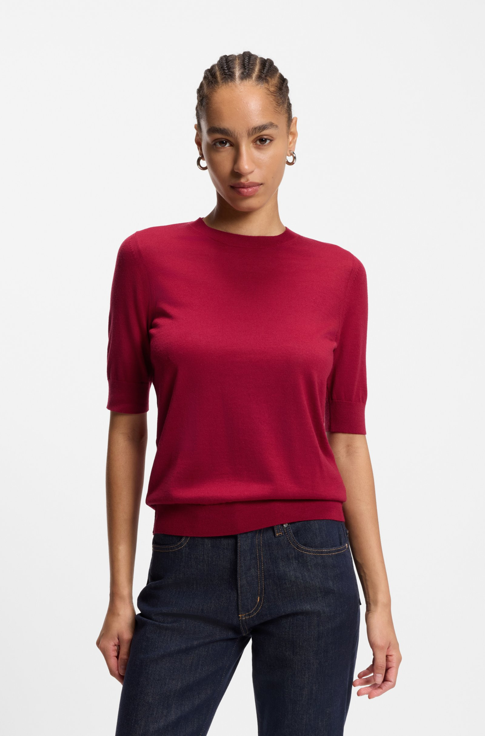 BOSS Slim-fit short-sleeved sweater in merino wool