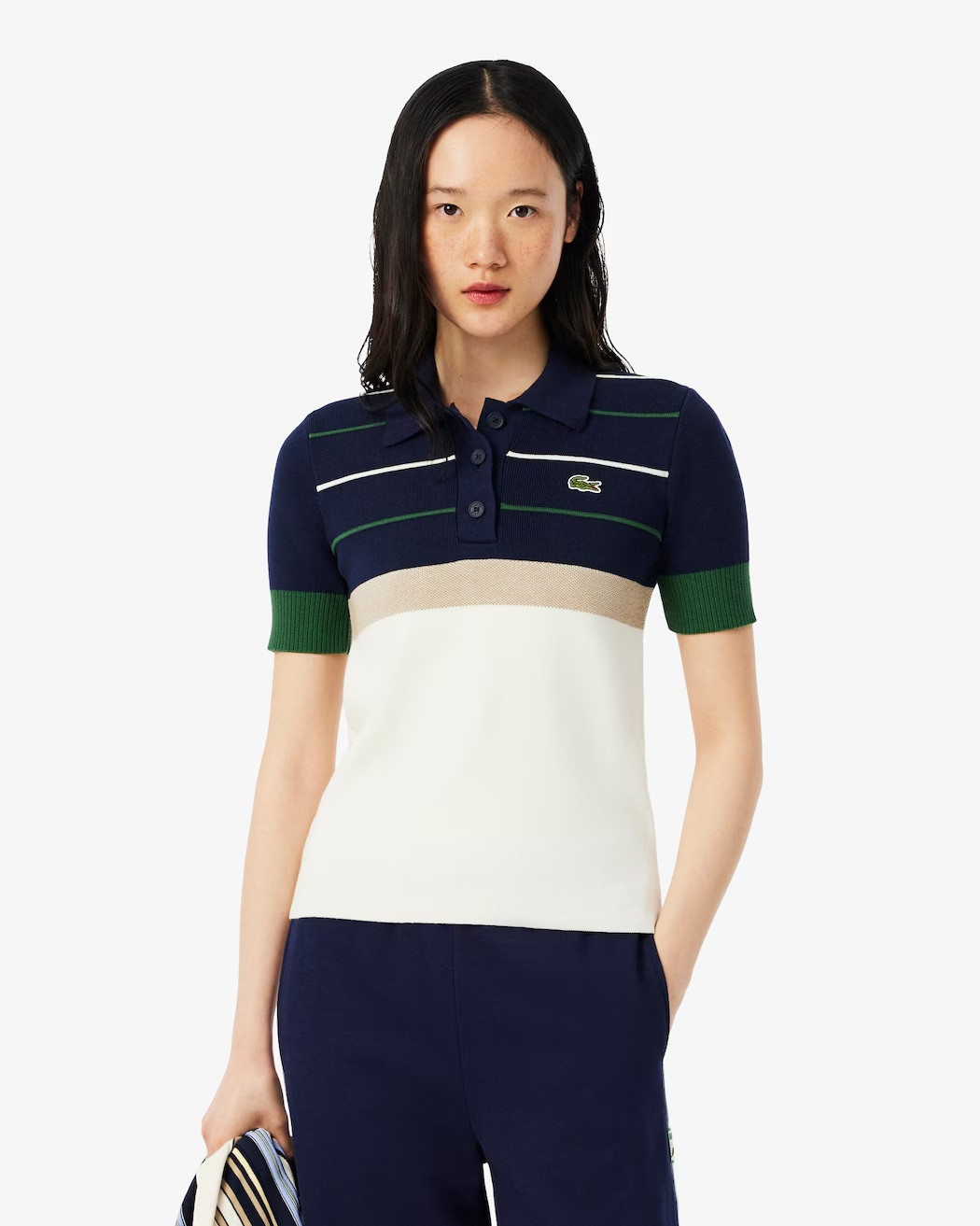 LACOSTE French striped sweater with polo collar