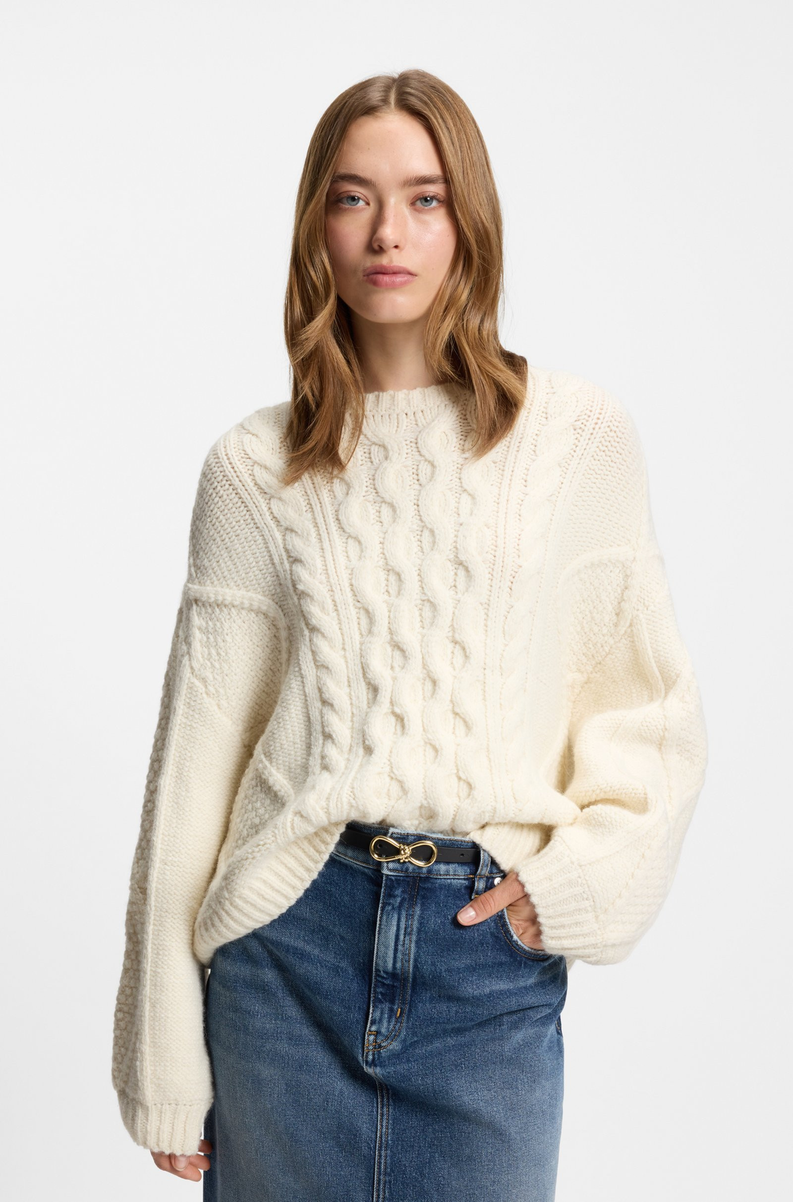 HUGO Oversized-fit sweater with cable knit