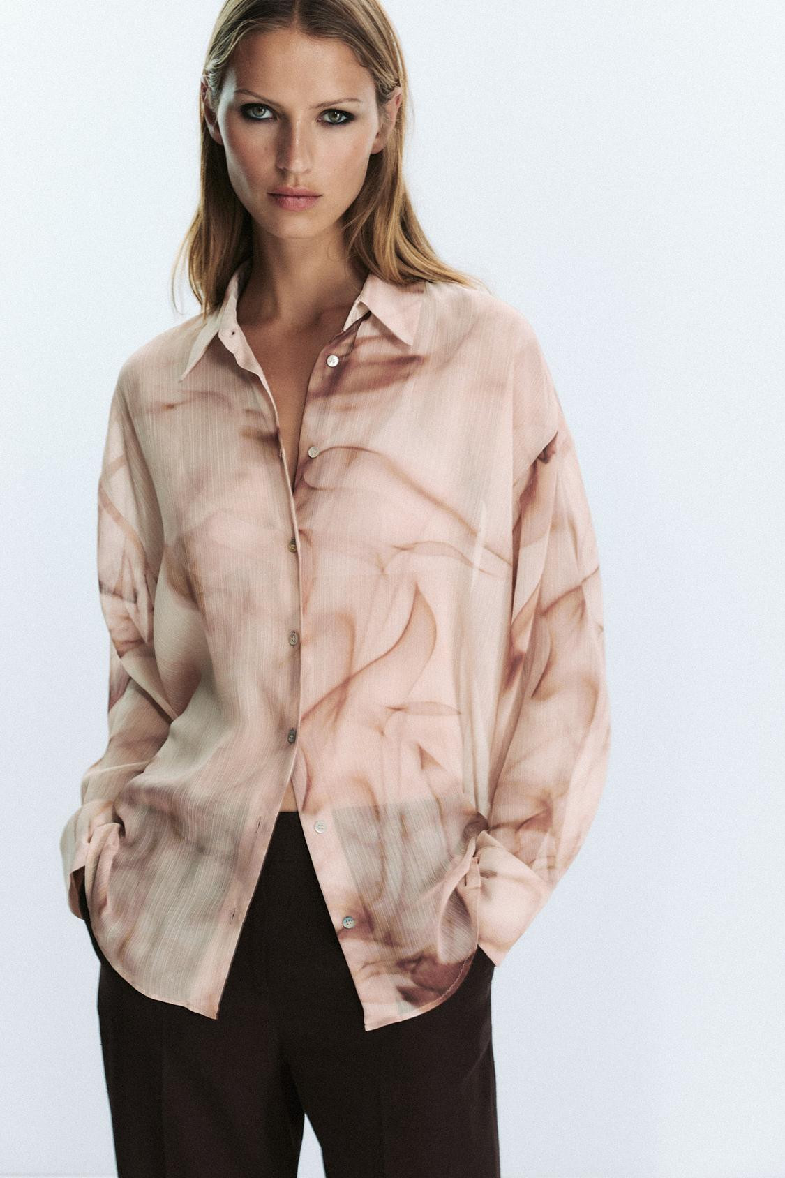 Zara TIE-DYE PRINT COTTON GAUZE BLOUSE