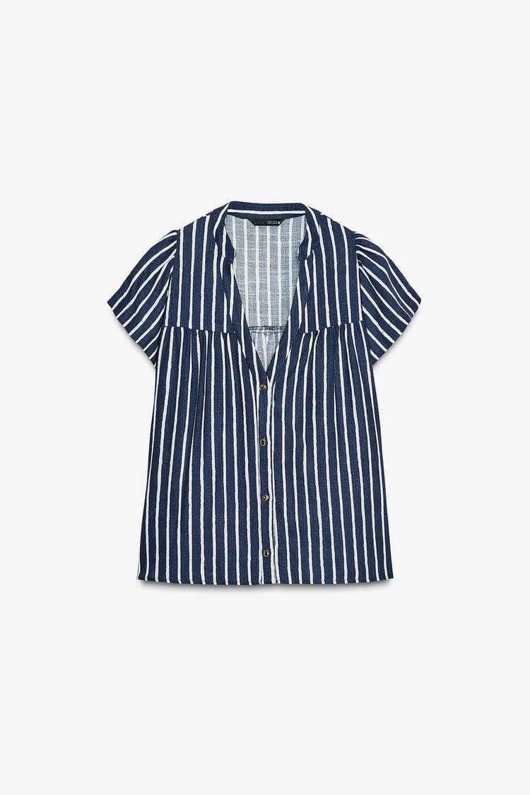 Zara STRIPED LINEN BLEND SHIRT