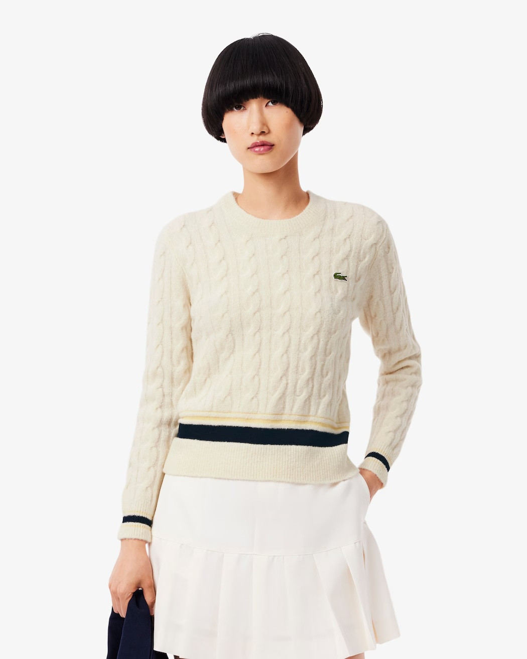 LACOSTE Wool sweater with cable knit pattern