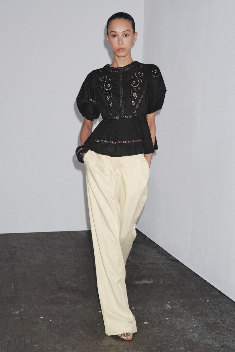Zara  ZW COLLECTION ROMANTIC EMBROIDERED BLOUSE