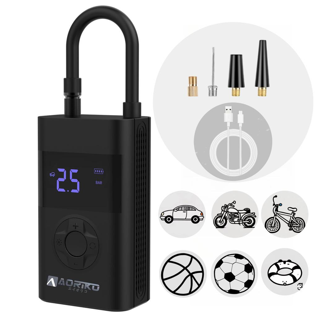 Aoriko Electric Air Portable Air Easy To Operate by Just Pressing a Compact with All From Chari To Compact Pump, Compressor, Button, Light,