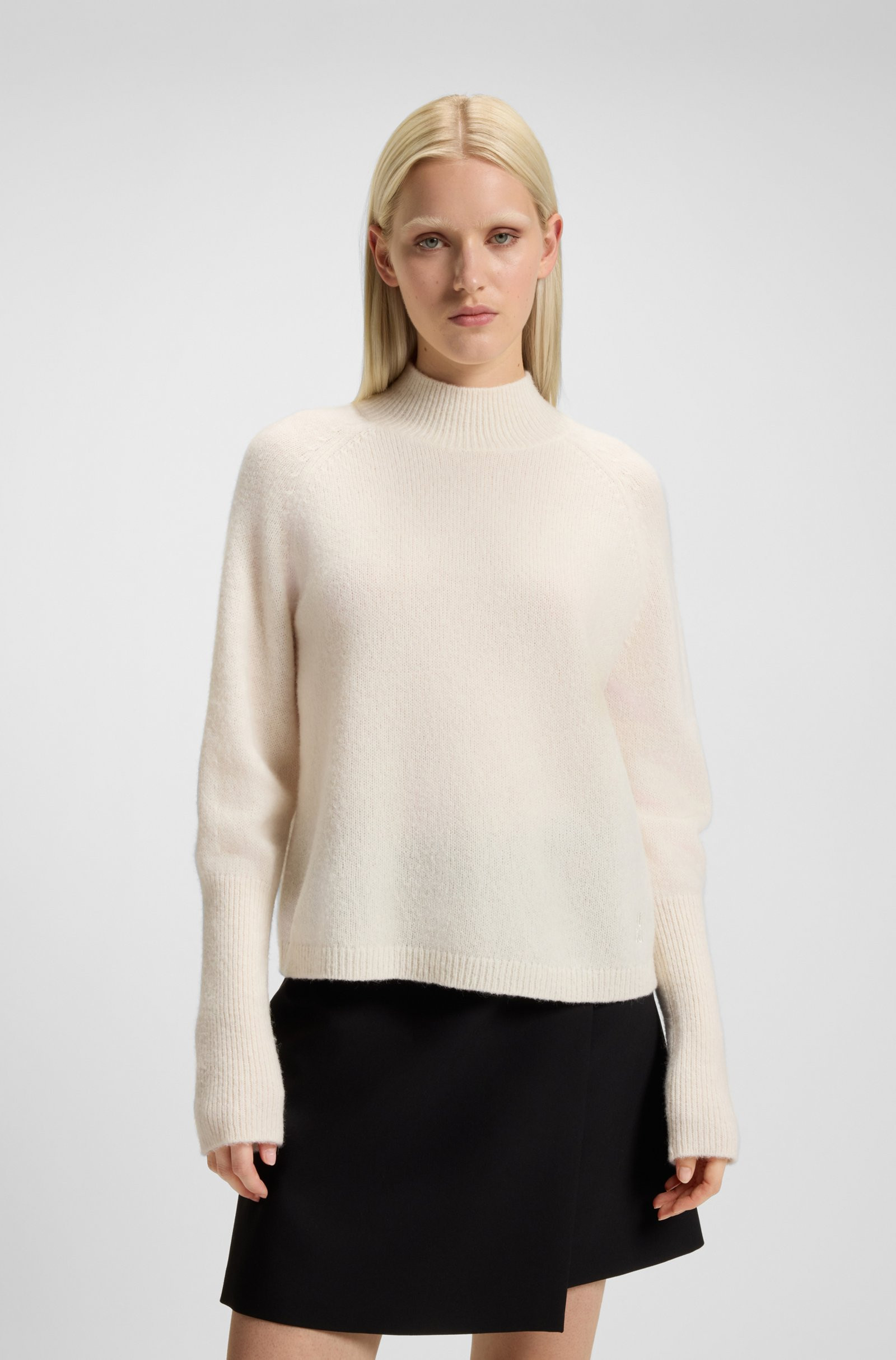 HUGO Relaxed-fit mock-neck sweater in a wool blend