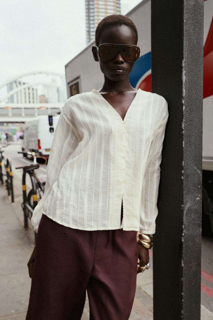 Zara RUSTIC STRIPED BLOUSE