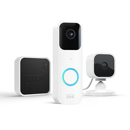 Blink Video Doorbell + Sync Module 2 + Blink Mini (White) Doorbell with Camera, Intercom Function, Long Battery Life, Motion Detection, App Notifications for Ringing