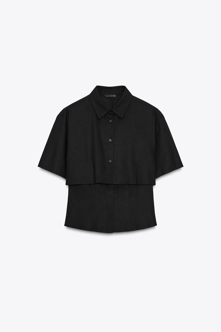 Zara FITTED DOUBLE-LAYER LINEN BLEND SHIRT