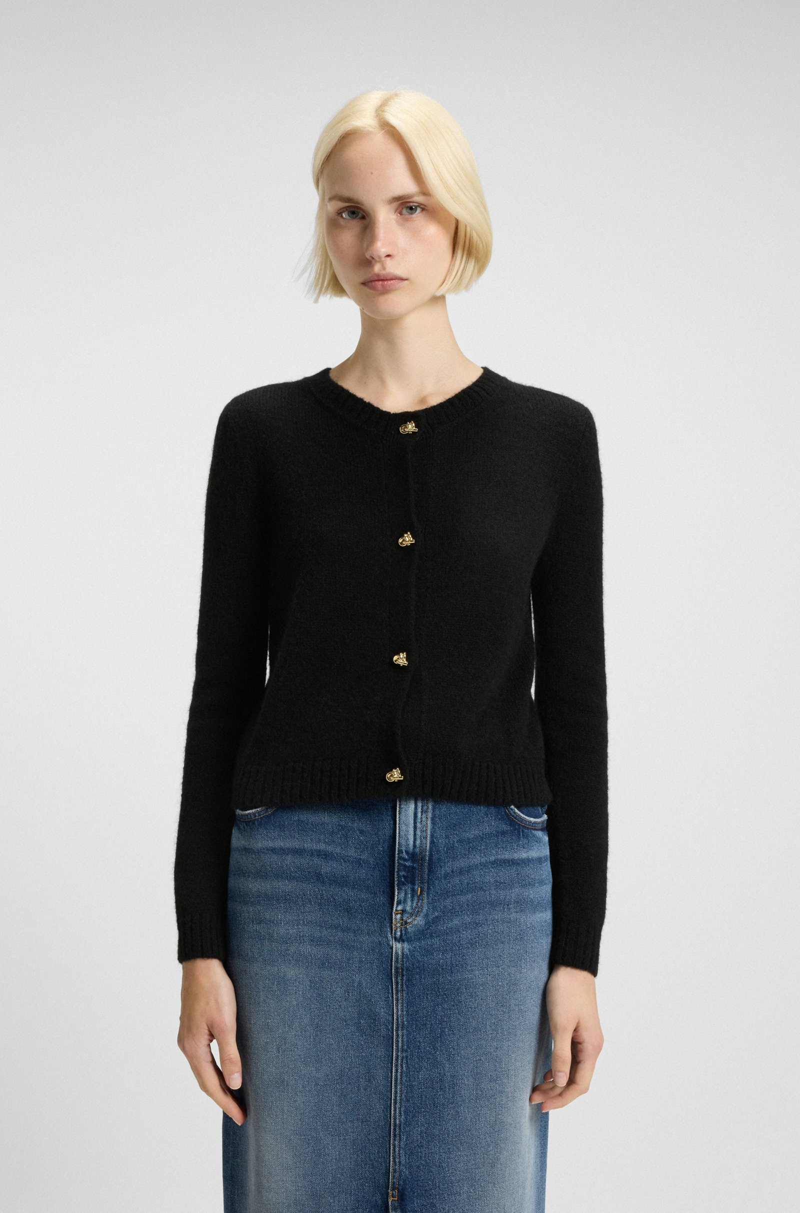 HUGO Knitted cardigan with gold-tone knot buttons