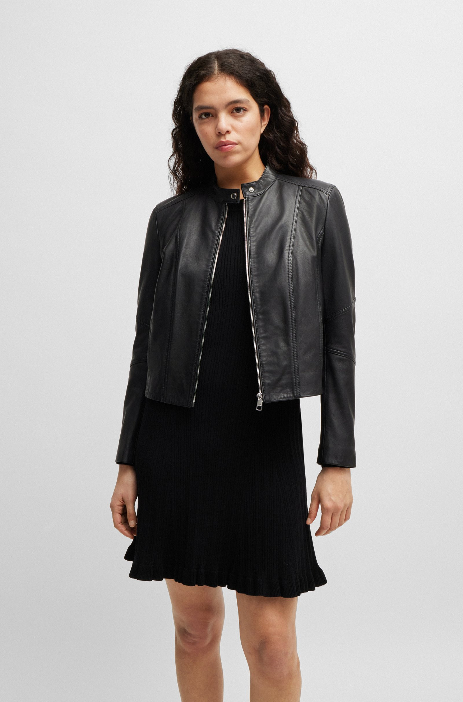BOSS Regular-fit jacket in grained leather