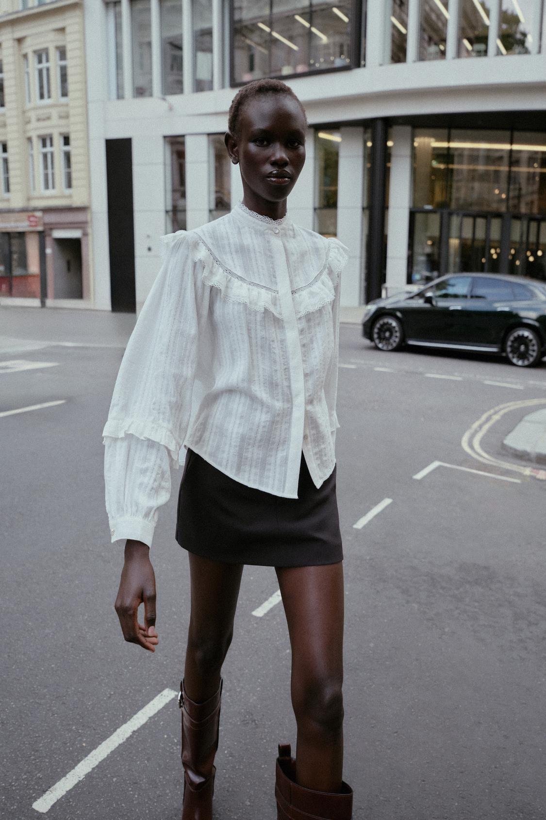 Zara BLOUSE WITH LACE TRIM AND RUFFLES