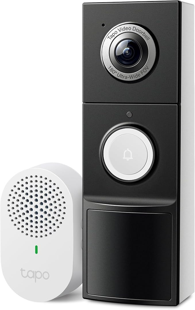 Tapo D235 Video Doorbell Battery/Hardwired (Video Doorbell), Doorbell with Camera, 2K 5MP, Colour Night Vision, 180° Ultra Wide Field of View, 10000 mAh Non-Removable Battery, with Chime, Alexa