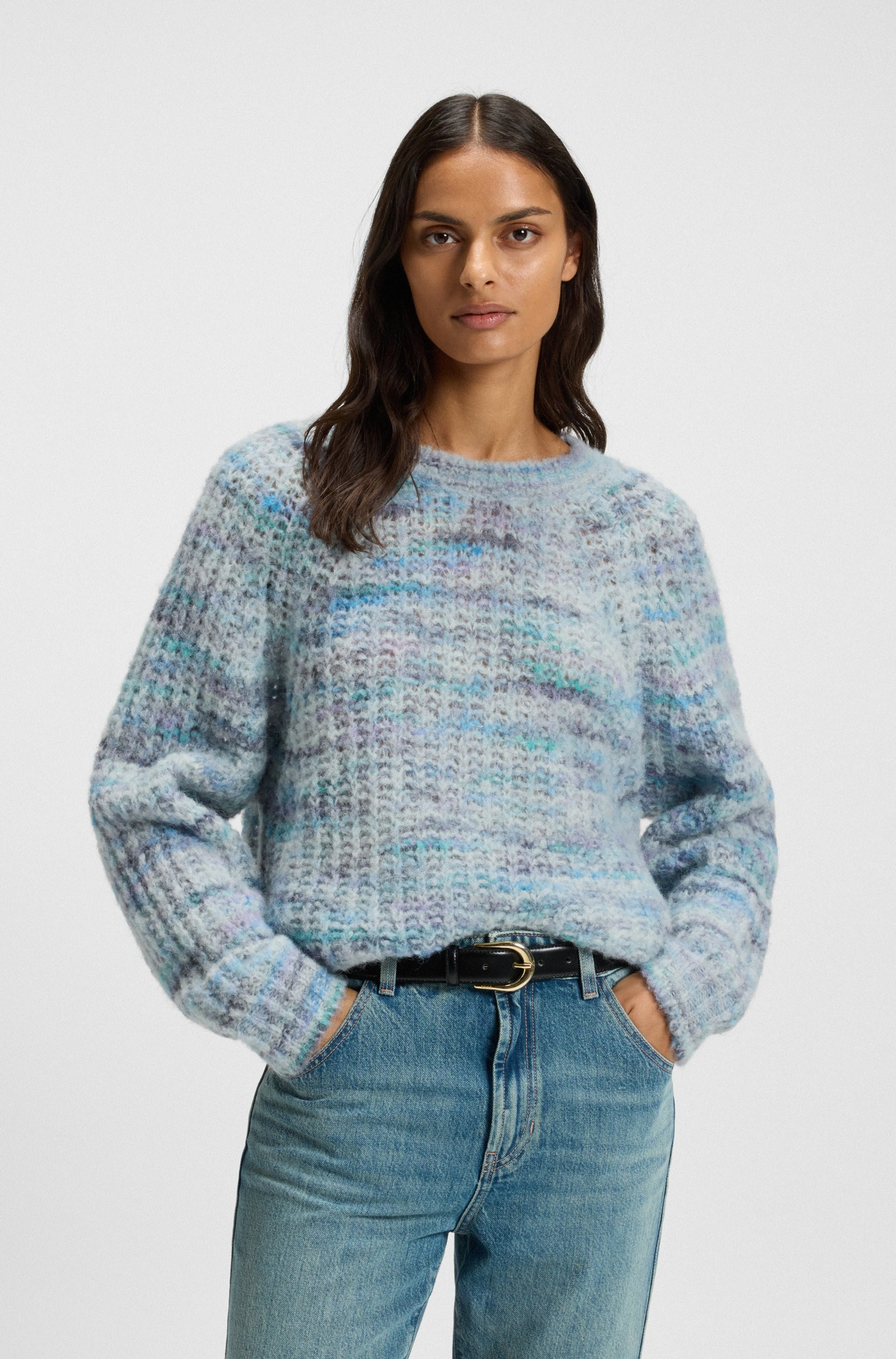 BOSS Alpaca-blend relaxed-fit sweater with multicoloured yarns