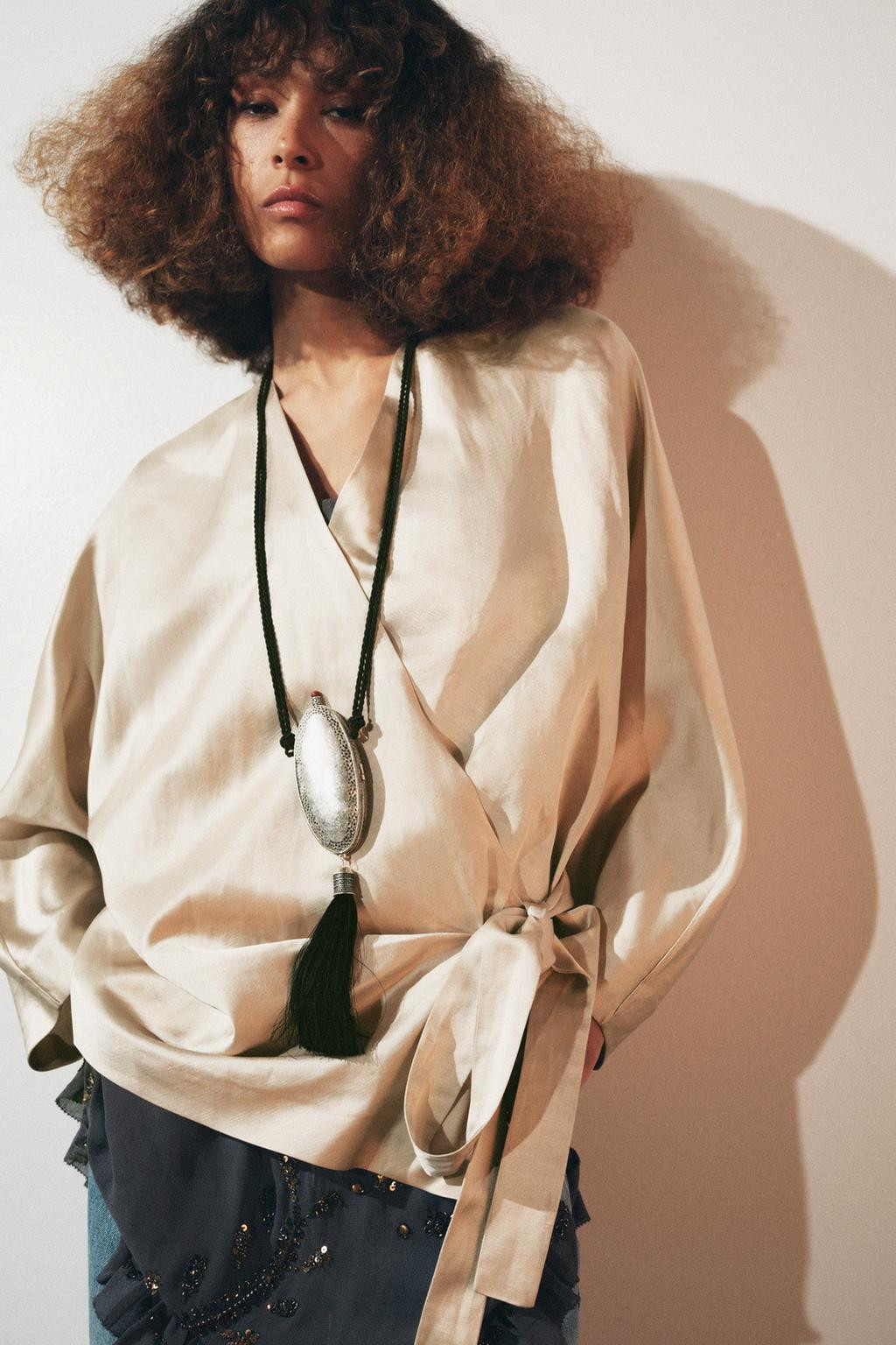 Zara WRAP BLOUSE WITH BOW IN LINEN ZW COLLECTION