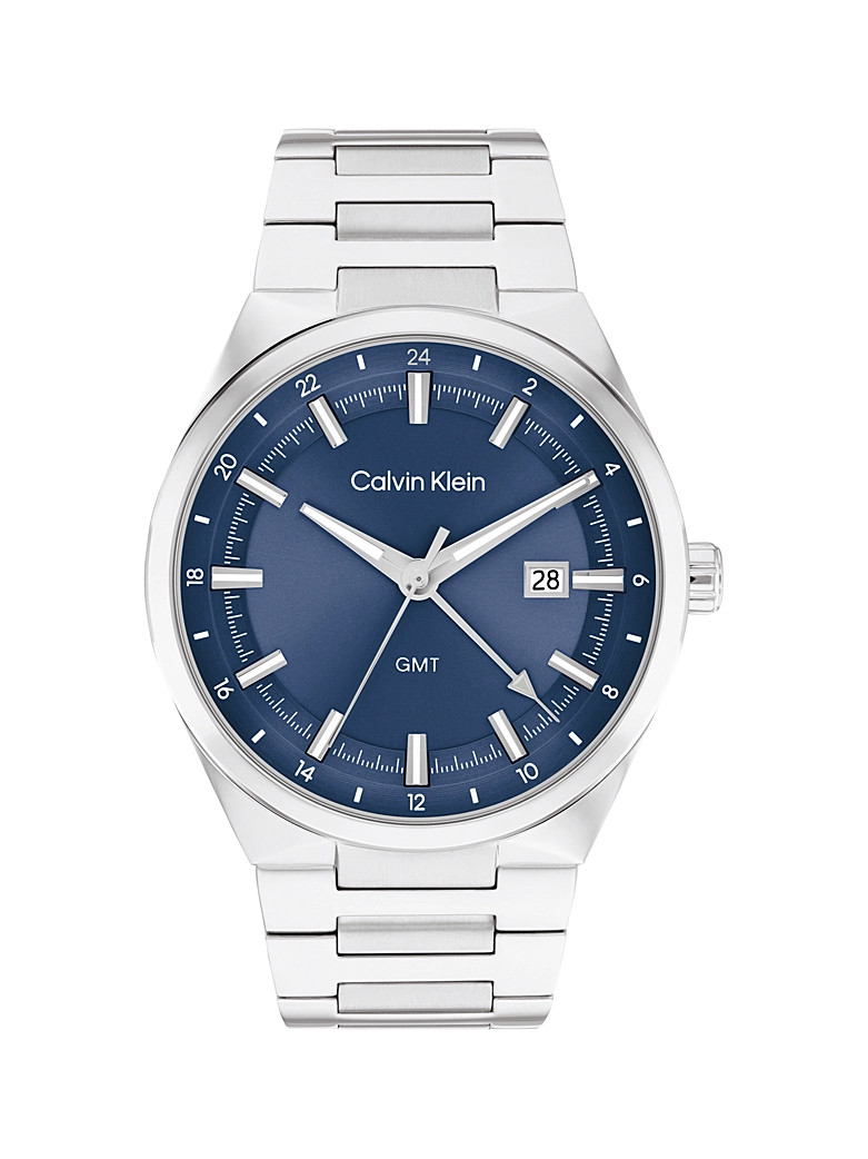 Calvin Klein GMT watch in stainless steel with a blue dial