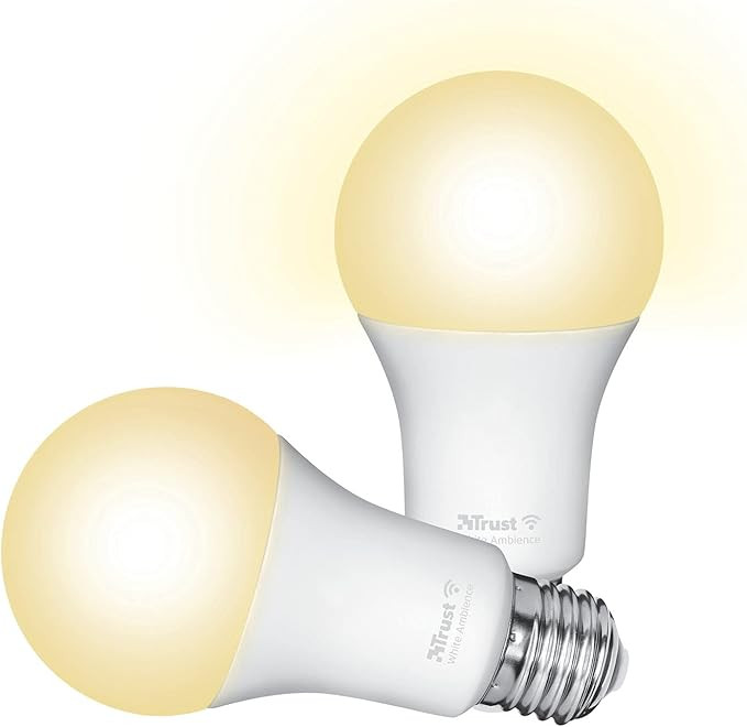 Trust WiFi E27 Smart Lamp, Dimmable E27 LED Bulb, Bulb for Alexa and Google Home, No Hub Required, 2.4GHz Bulb RGB, Wi-Fi Lamp, White - Pack of 2 [Energy Class F]