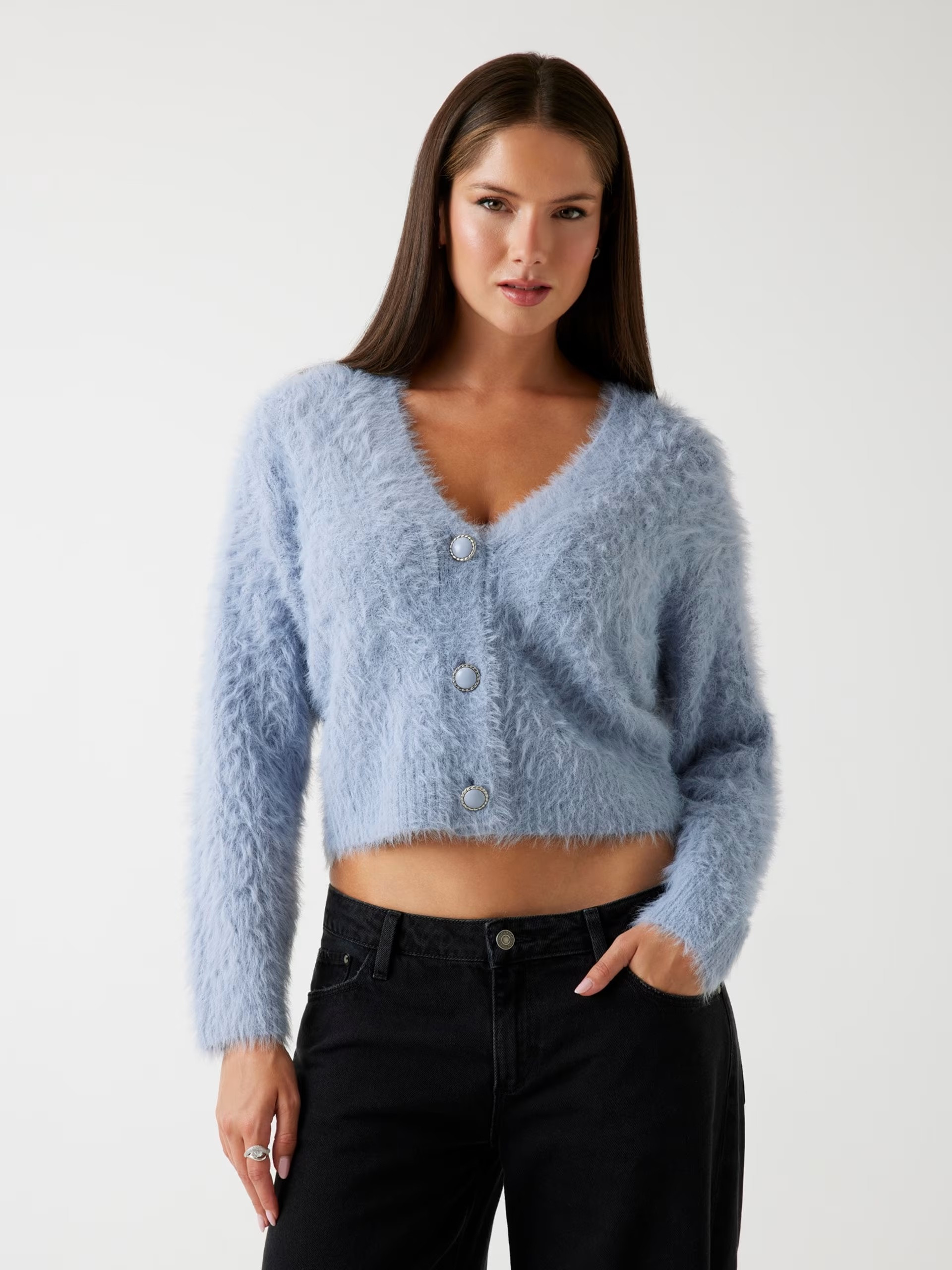 Guess Fuzzy cable-knit cardigan