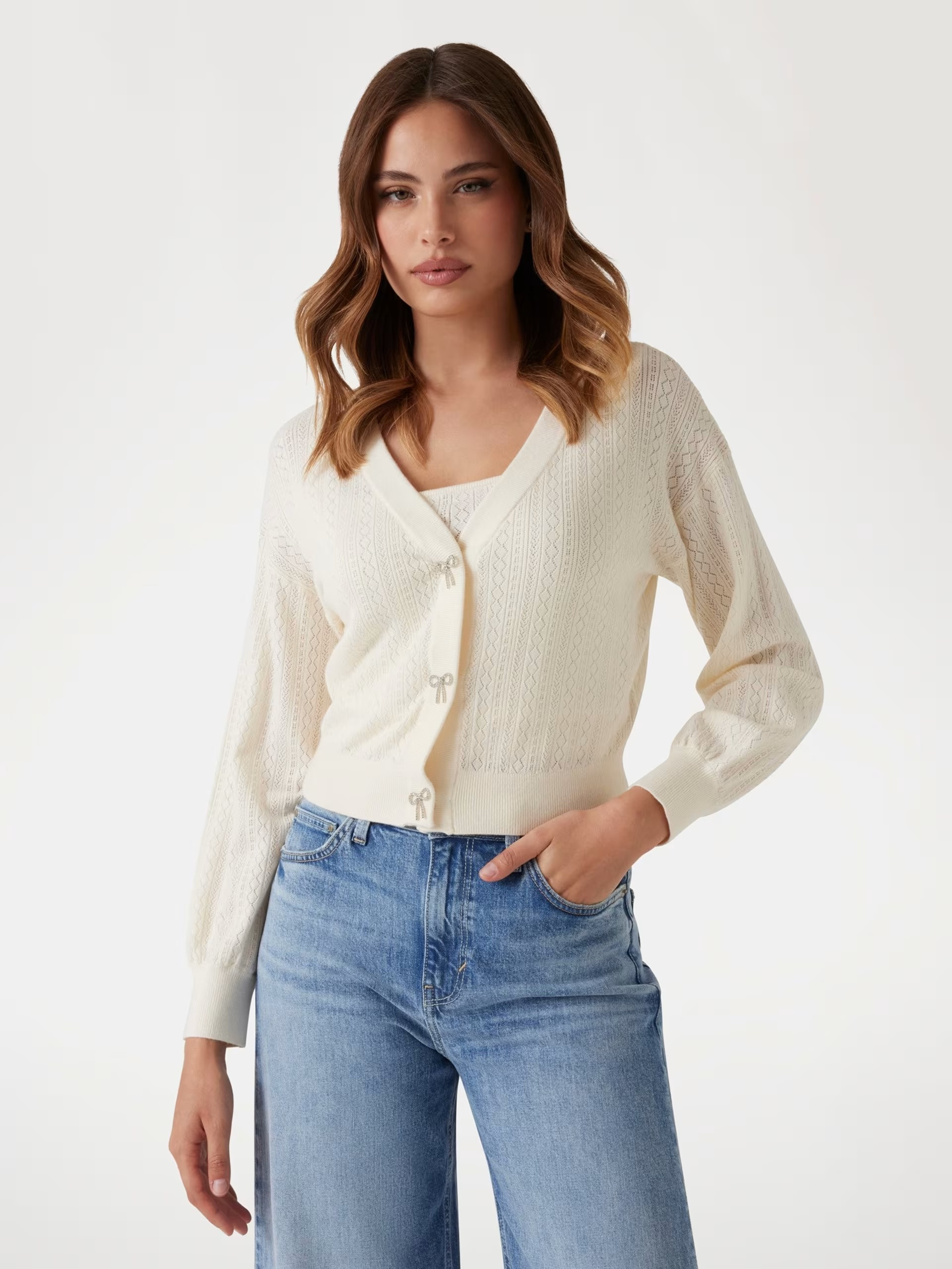 Guess Openwork knit cropped cardigan