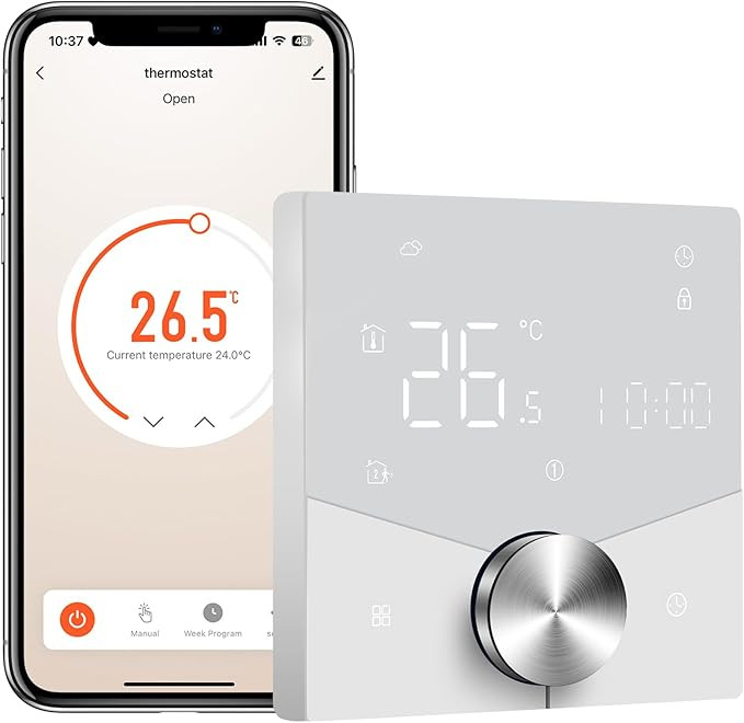 MVAVA Thermostat for Water Underfloor Heating, Smart Zigbee Thermostat Compatible with Alexa and Google Assistant, Room Thermostat Compatible with Tuya Smart Life App Remote Control, White