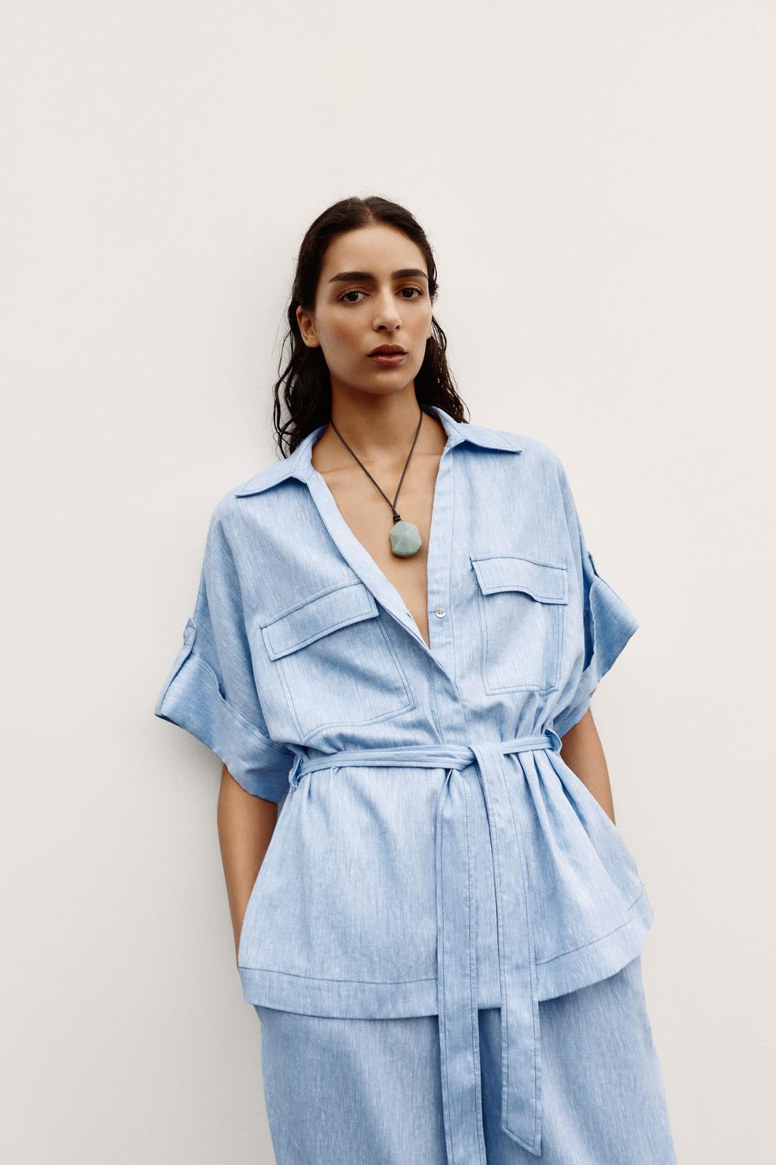 Zara LINEN BLEND SAFARI SHIRT