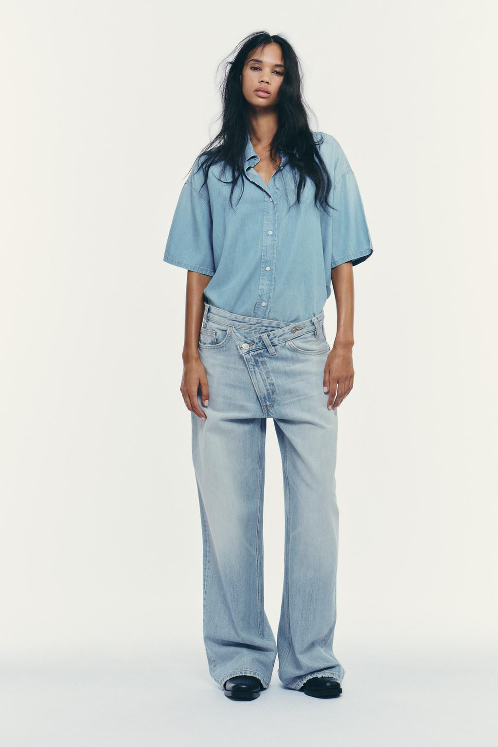 Zara TRF CROP DENIM SHIRT